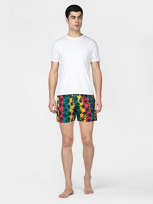 Multicolored Leaf Printed Cotton Boxers - thebriefsstory
