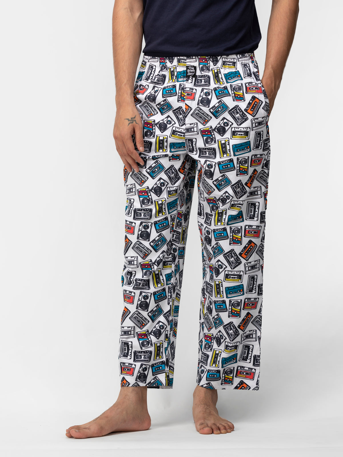 White Cassette Print Cotton Pajamas - thebriefsstory