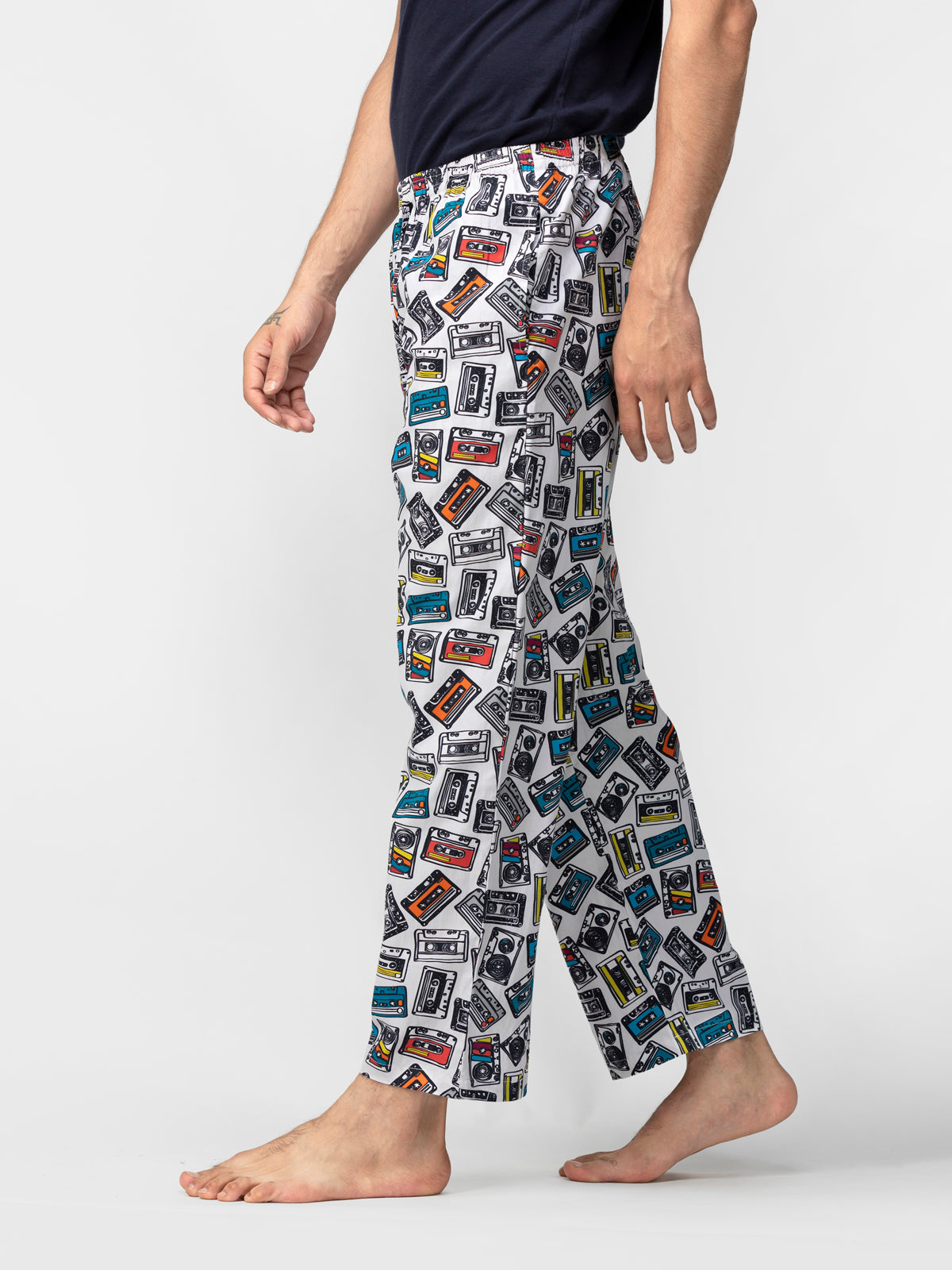 White Cassette Print Cotton Pajamas - thebriefsstory