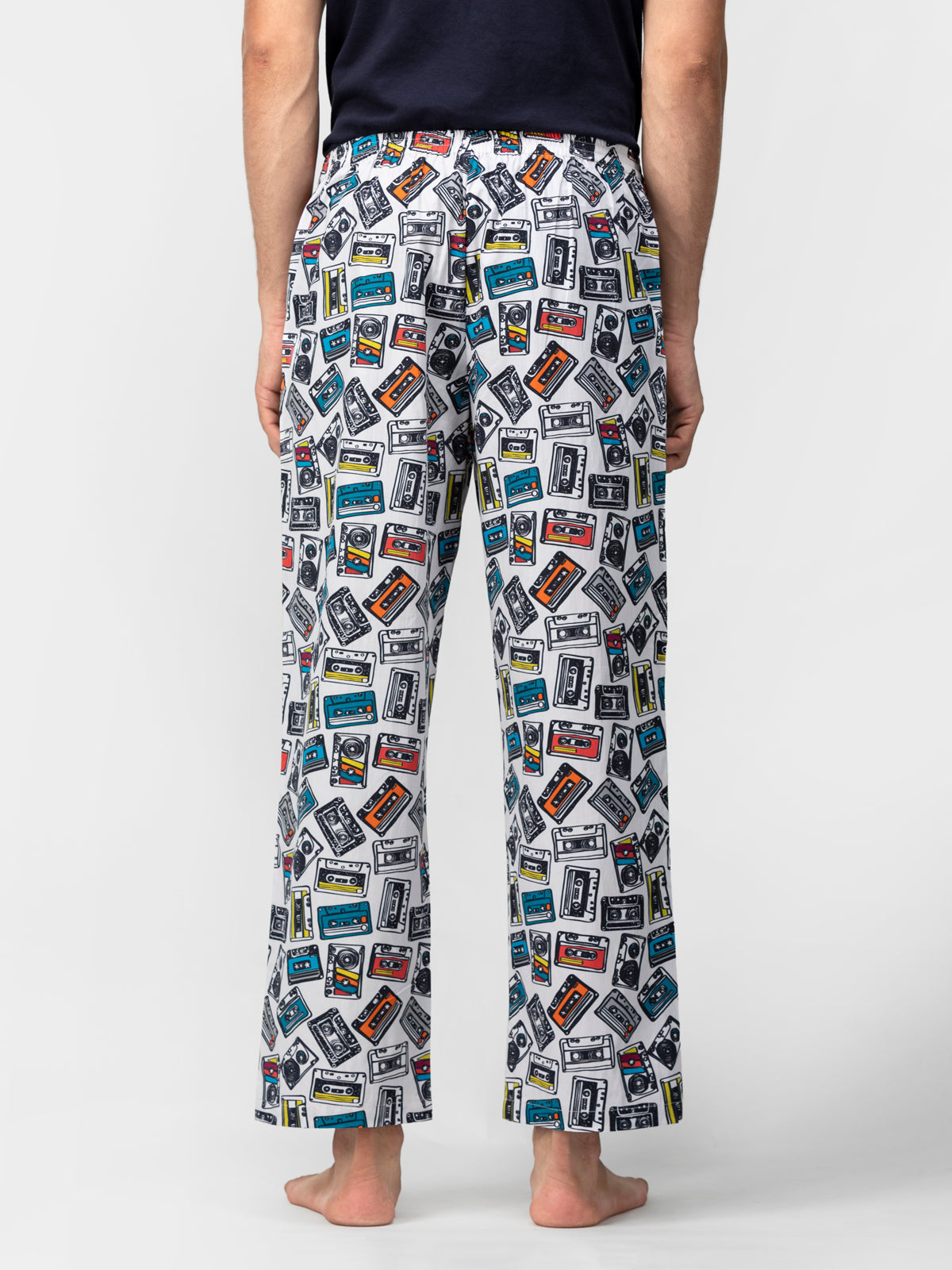 White Cassette Print Cotton Pajamas - thebriefsstory