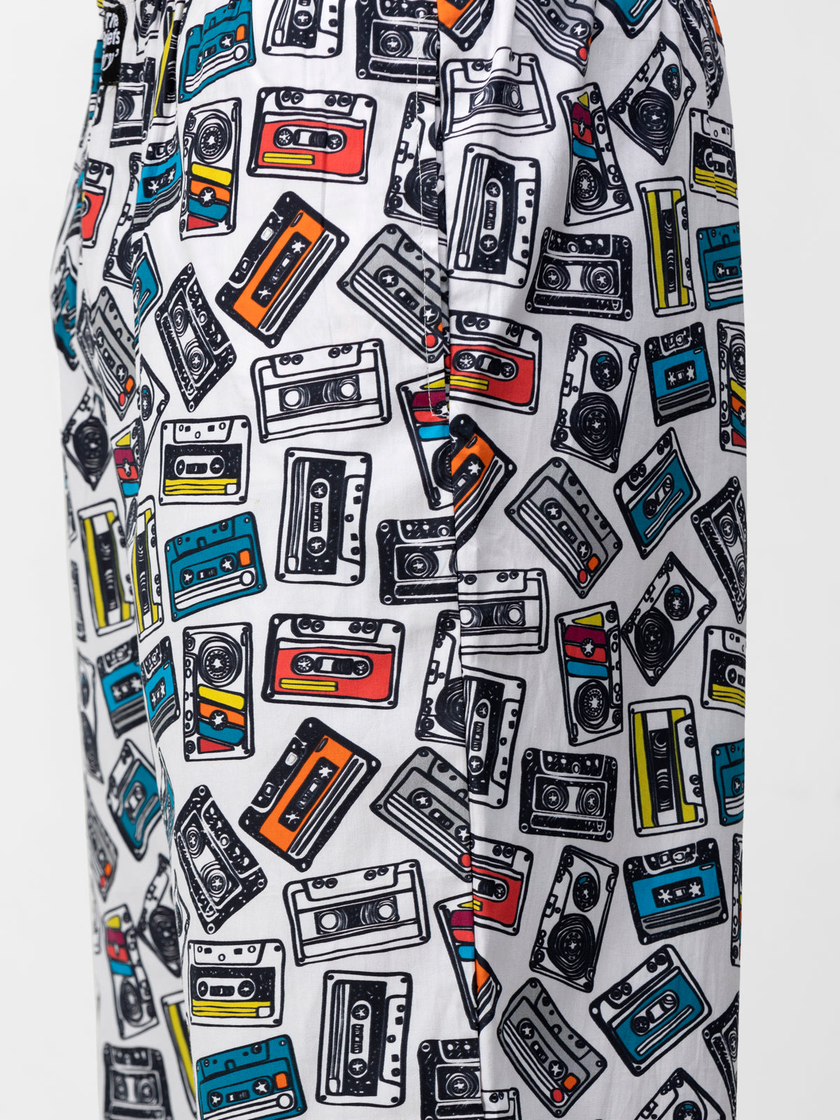 White Cassette Print Cotton Pajamas - thebriefsstory