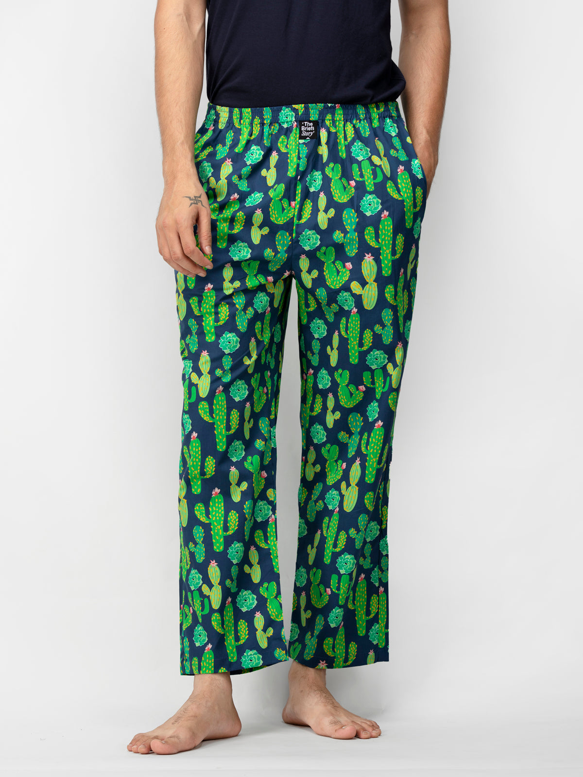 Blue Cactus Print Cotton Pyjamas - thebriefsstory
