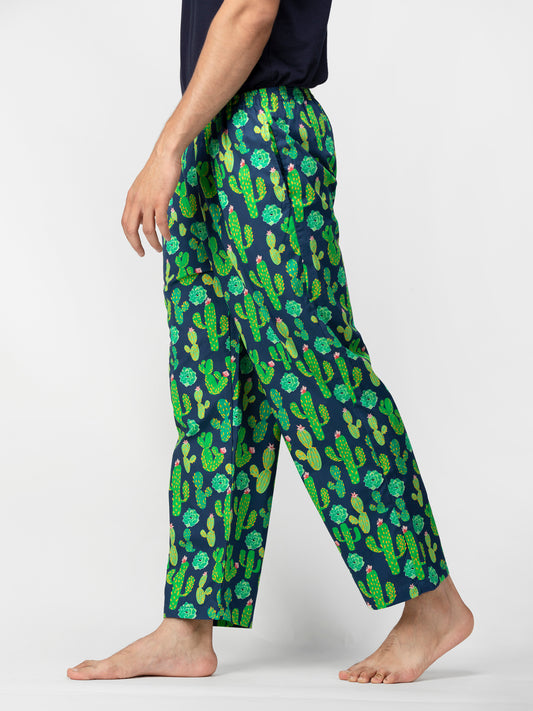 Blue Cactus Print Cotton Pyjamas - thebriefsstory