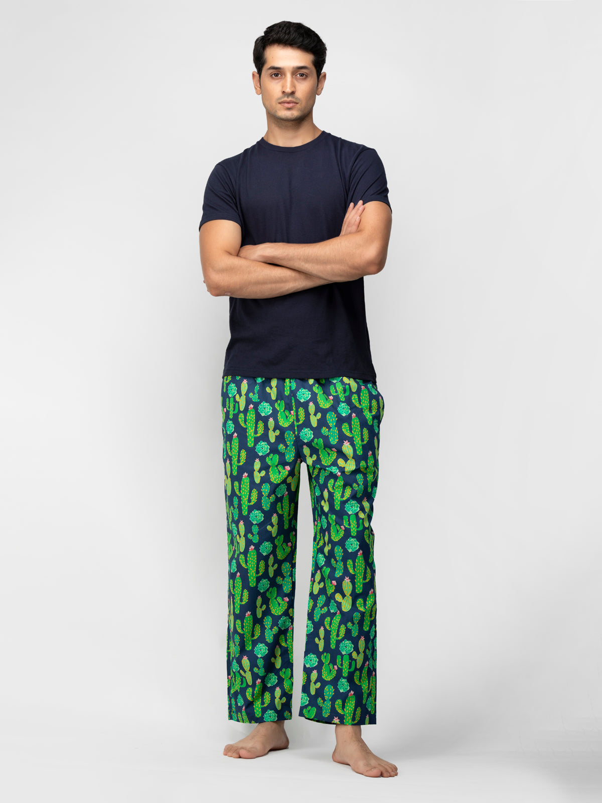 Blue Cactus Print Cotton Pyjamas - thebriefsstory