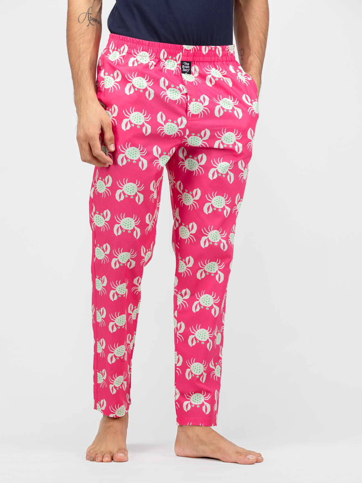 Crab Pink Printed Cotton Pajamas - thebriefsstory