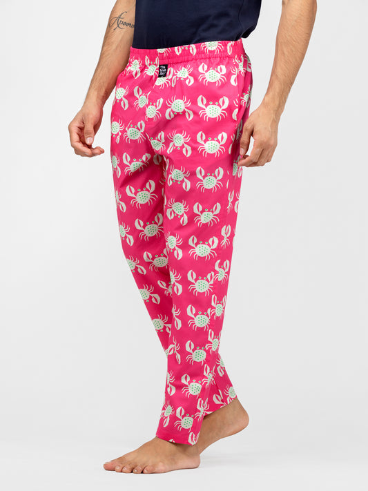 Crab Pink Printed Cotton Pajamas - thebriefsstory