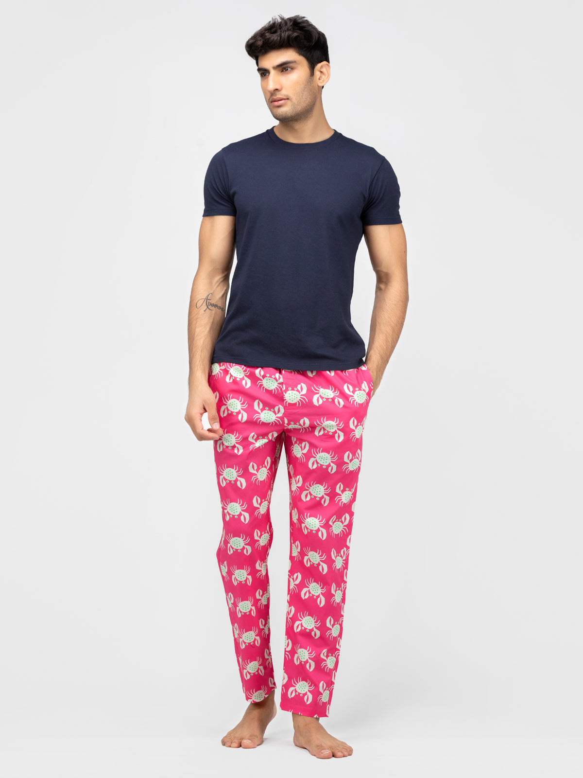 Crab Pink Printed Cotton Pajamas - thebriefsstory