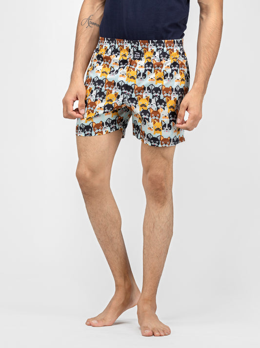 White Cute doggy faces printed cotton boxers - thebriefsstory