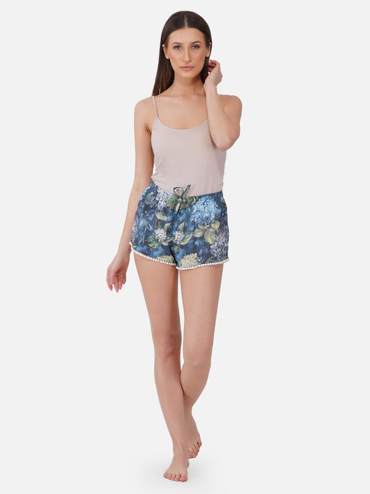 Blue Floral viscose Mini shorts - thebriefsstory