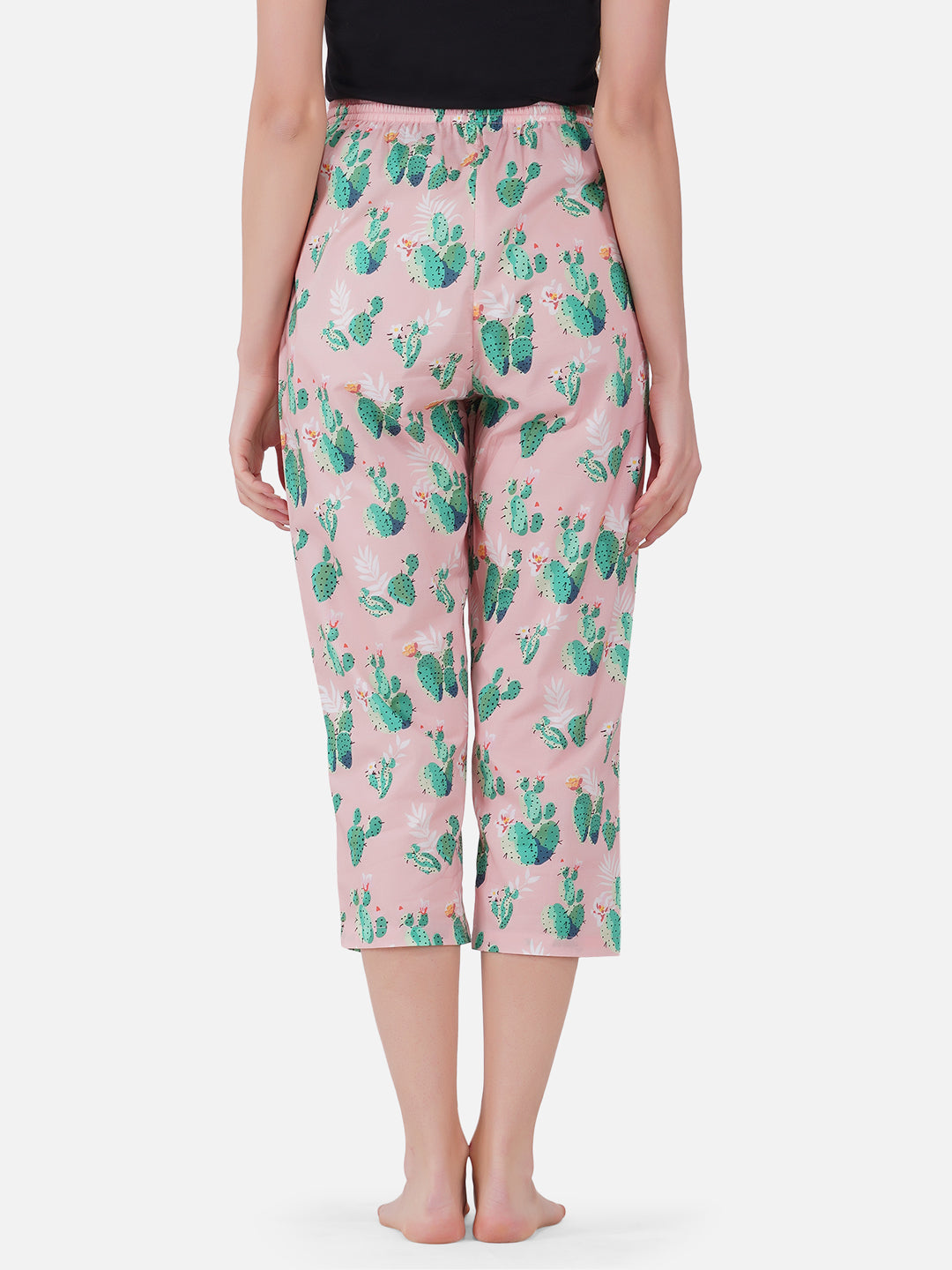 Lt.pink Cactus print cotton capris - thebriefsstory