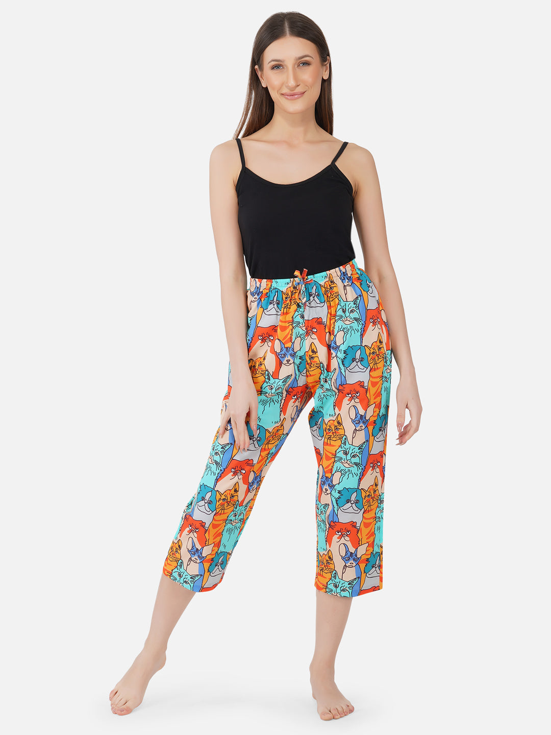 Colorful Cats print cotton capris
