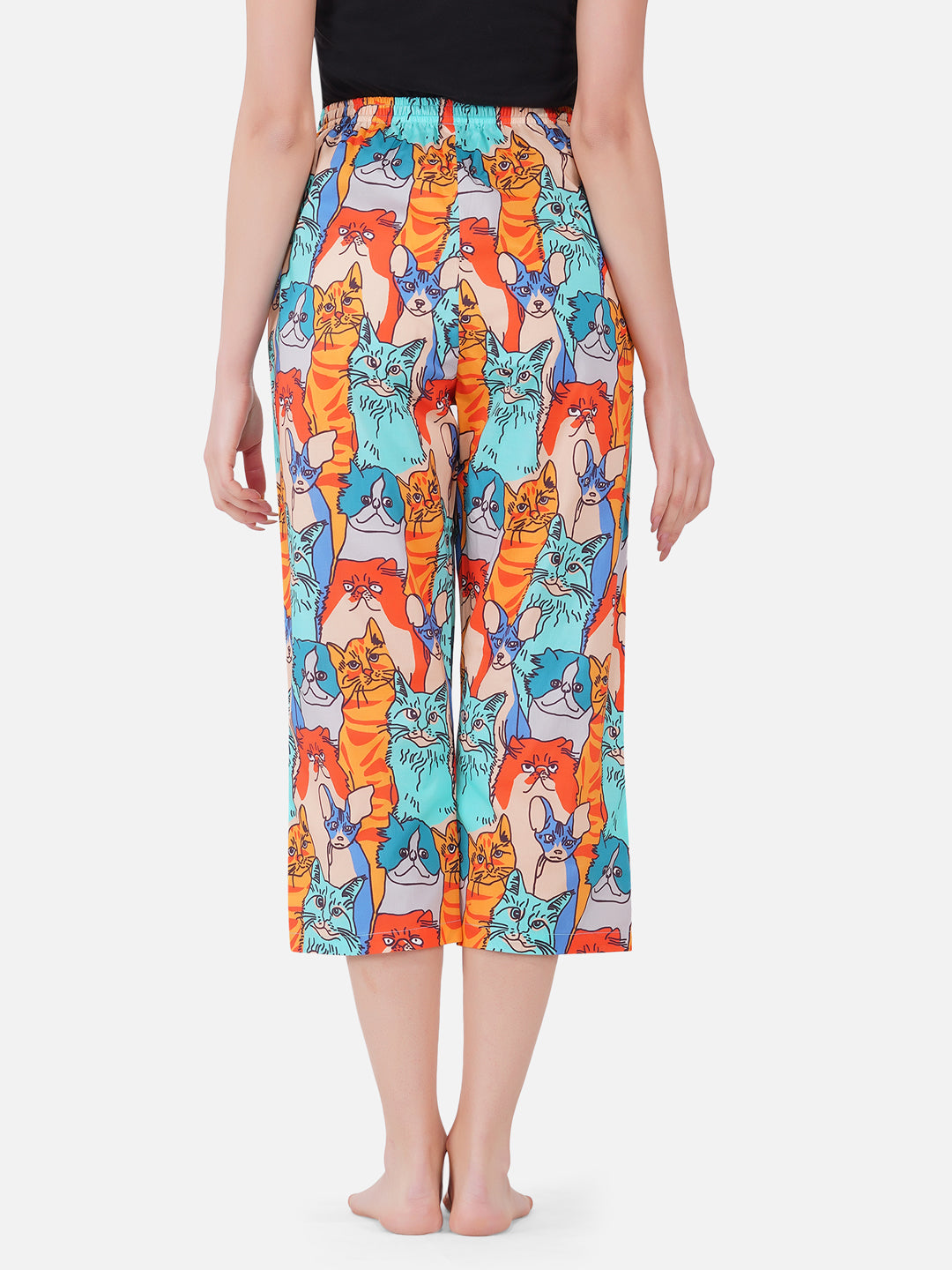 Colorful Cats print cotton capris - thebriefsstory