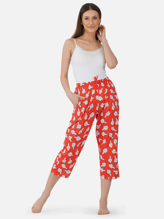 Red-Off print cotton capris - thebriefsstory