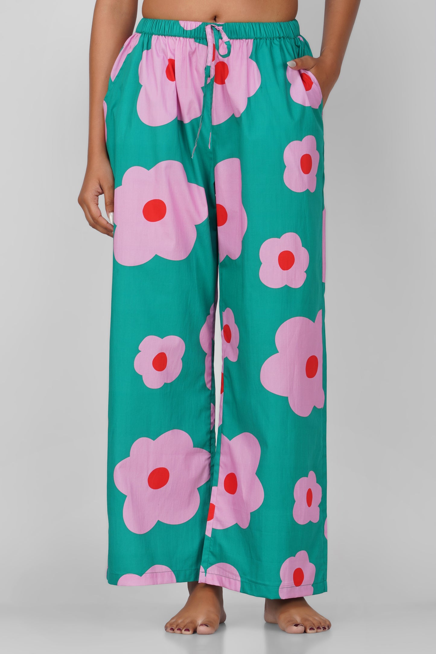 Green Flower Power Print Cotton Nightsuit