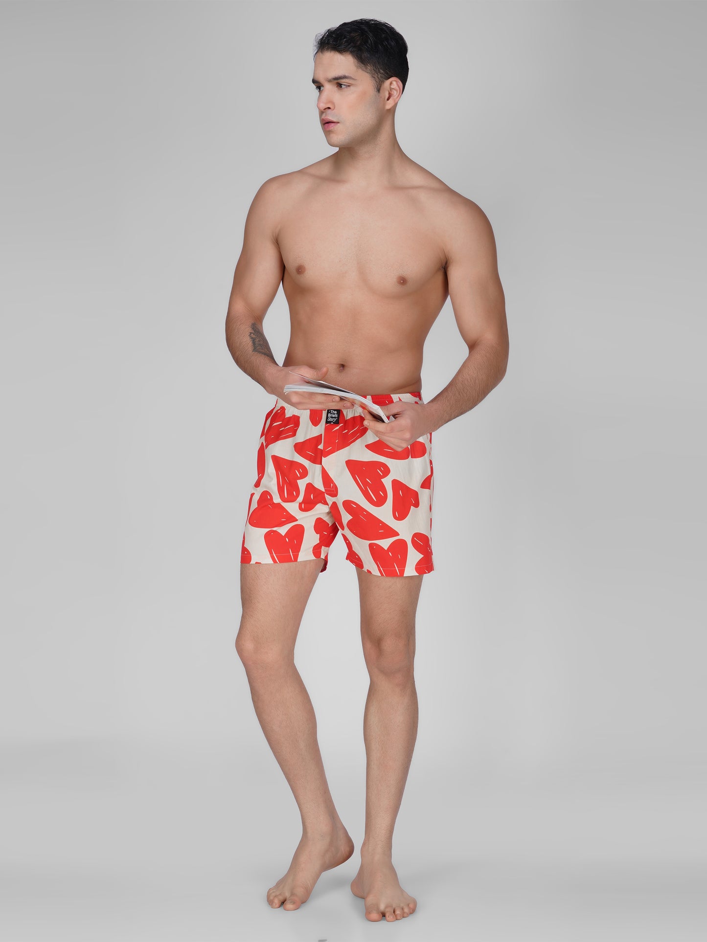 Val Heart Print Cotton Boxer Shorts