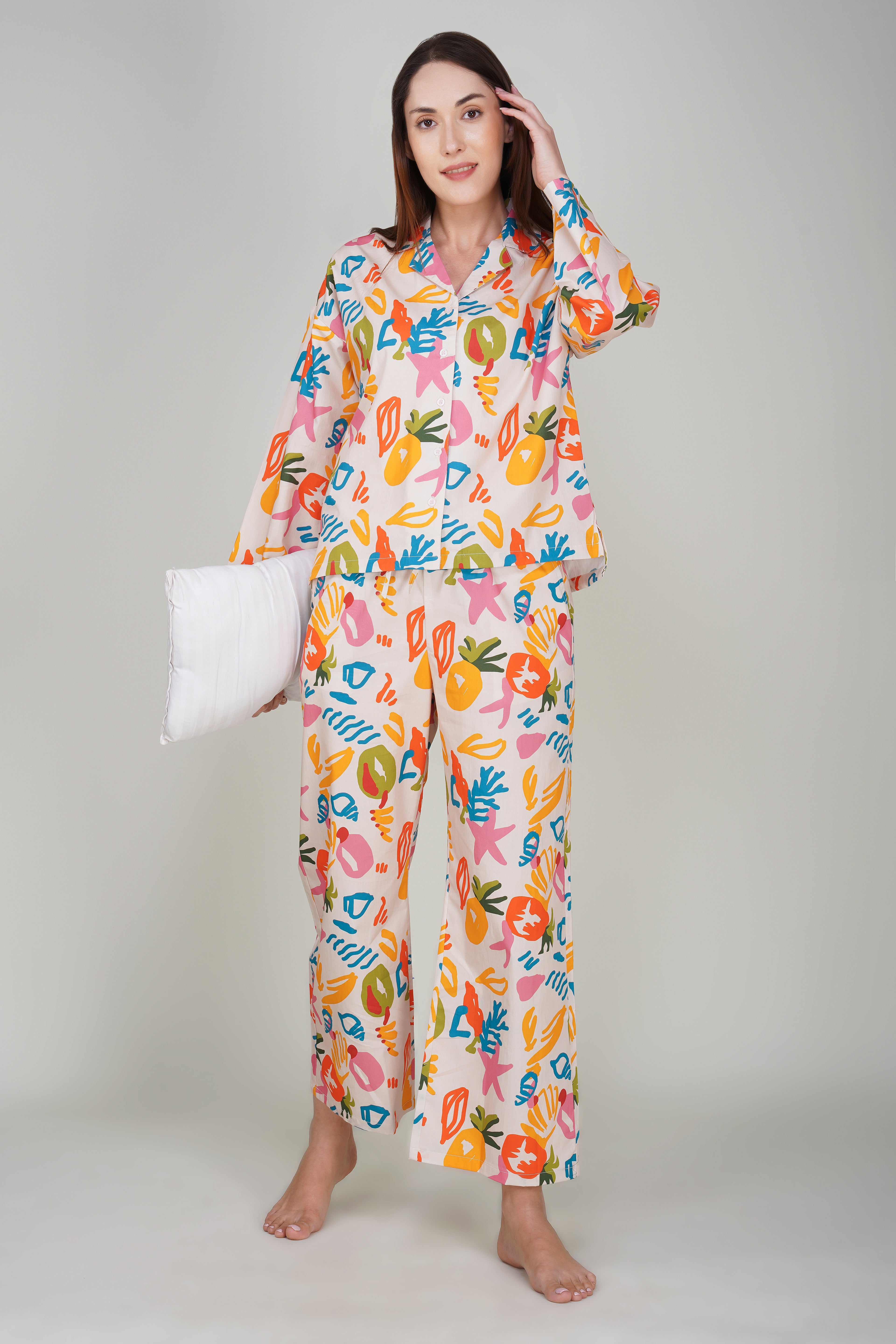 Multi color Pineapple Print Pajama Set - thebriefsstory
