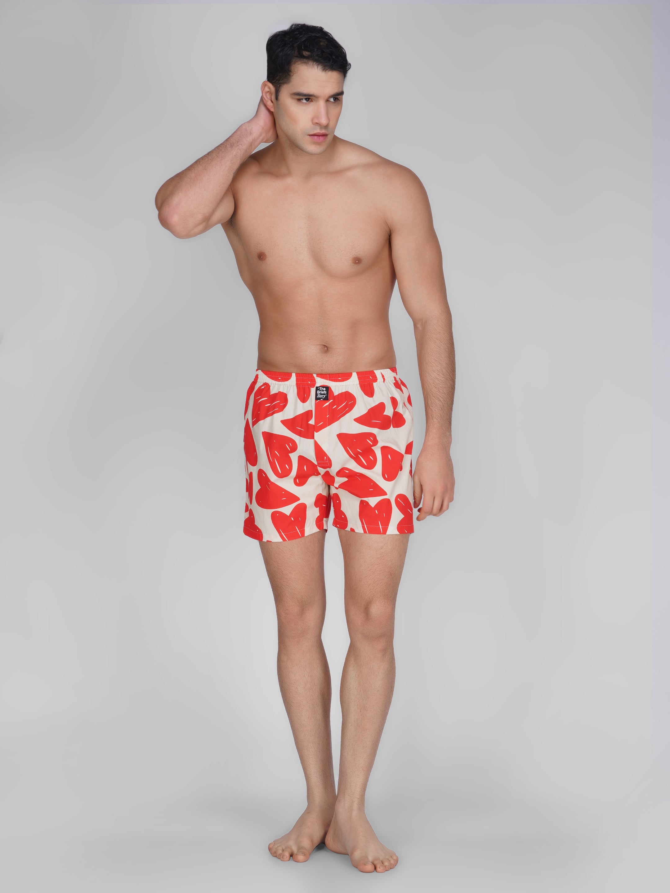 Val Heart Print Cotton Boxer Shorts - thebriefsstory