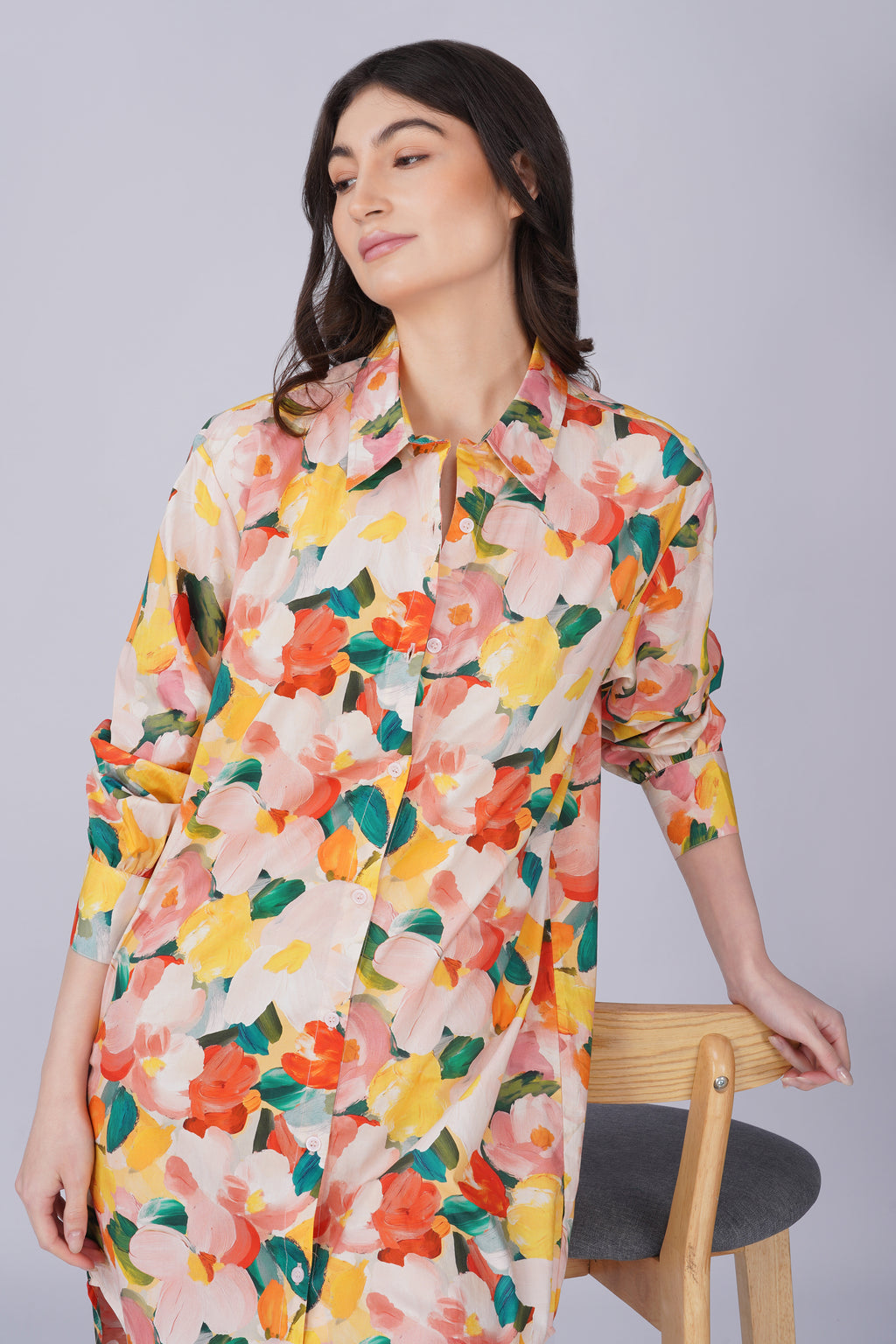 Abstract Water Print Shirt Dress