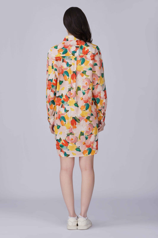 Abstract Water Print Shirt Dress