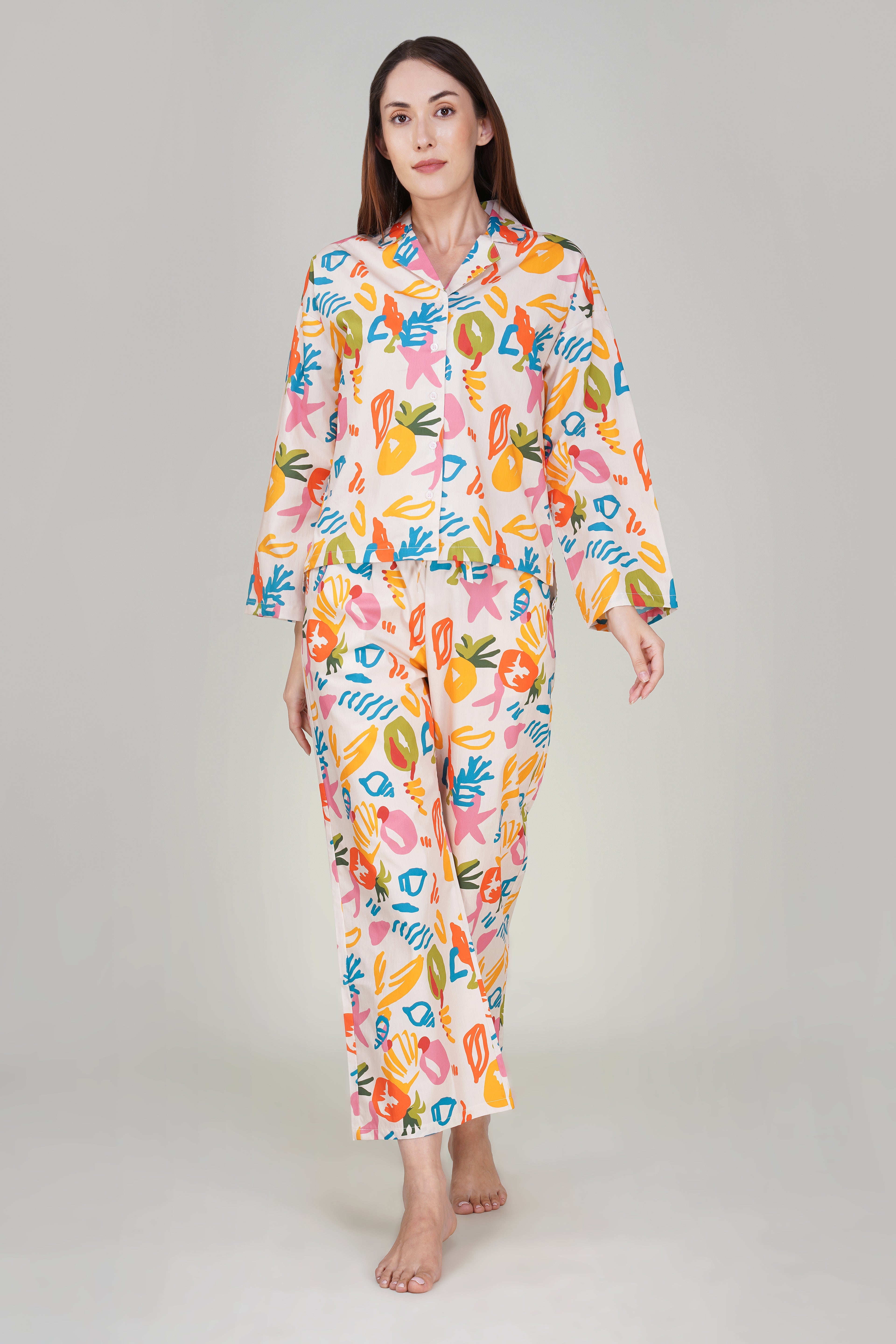 Multi color Pineapple Print Pajama Set - thebriefsstory