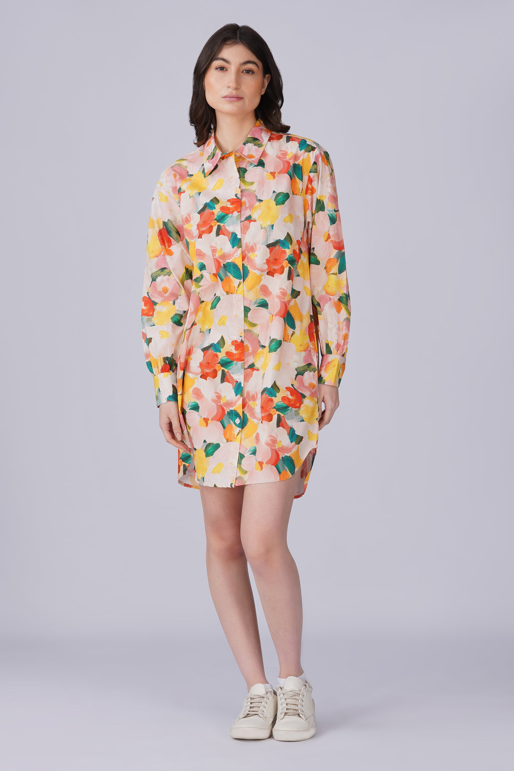 Abstract Water Print Shirt Dress