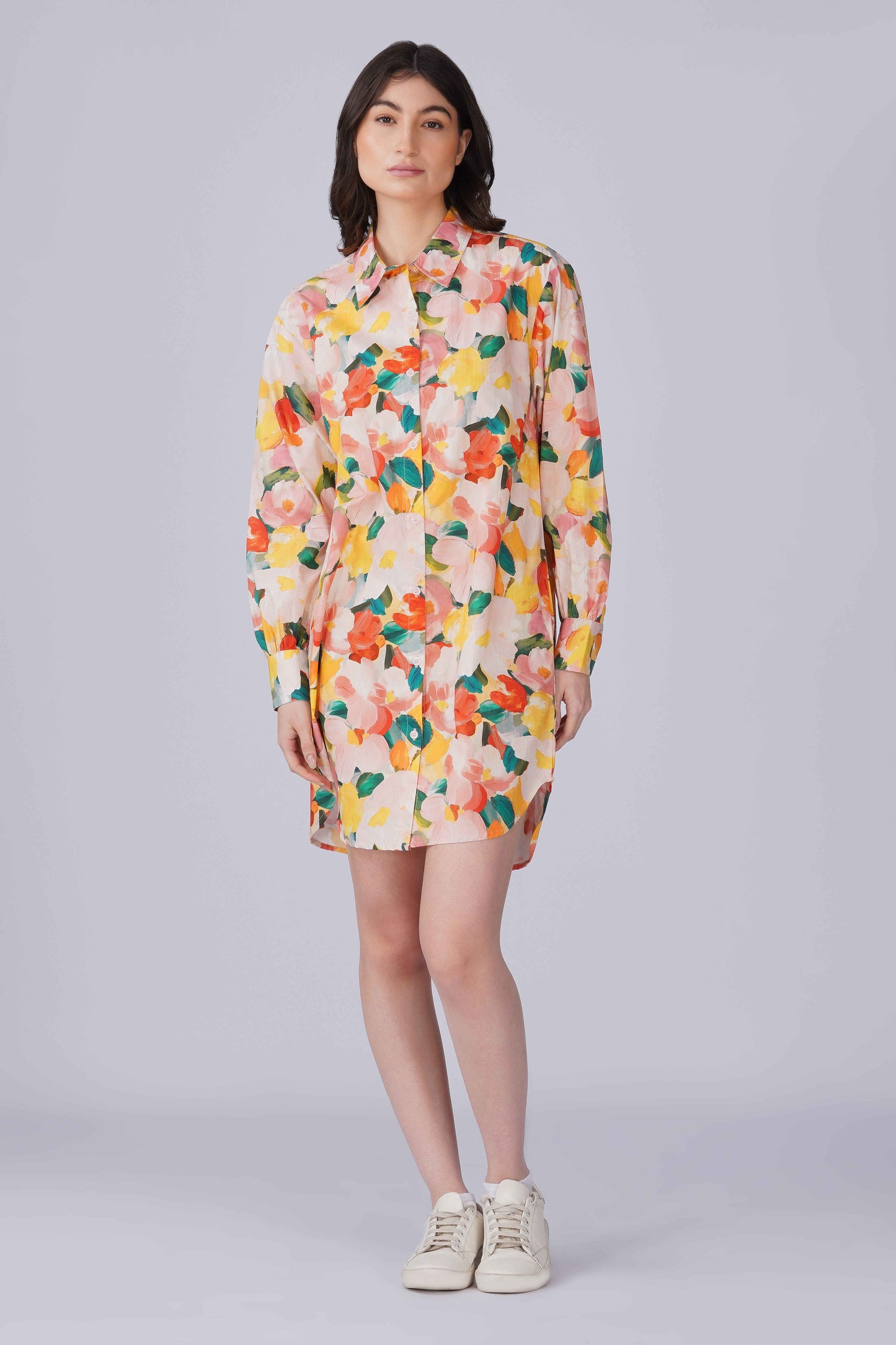 Abstract Water Print Shirt Dress