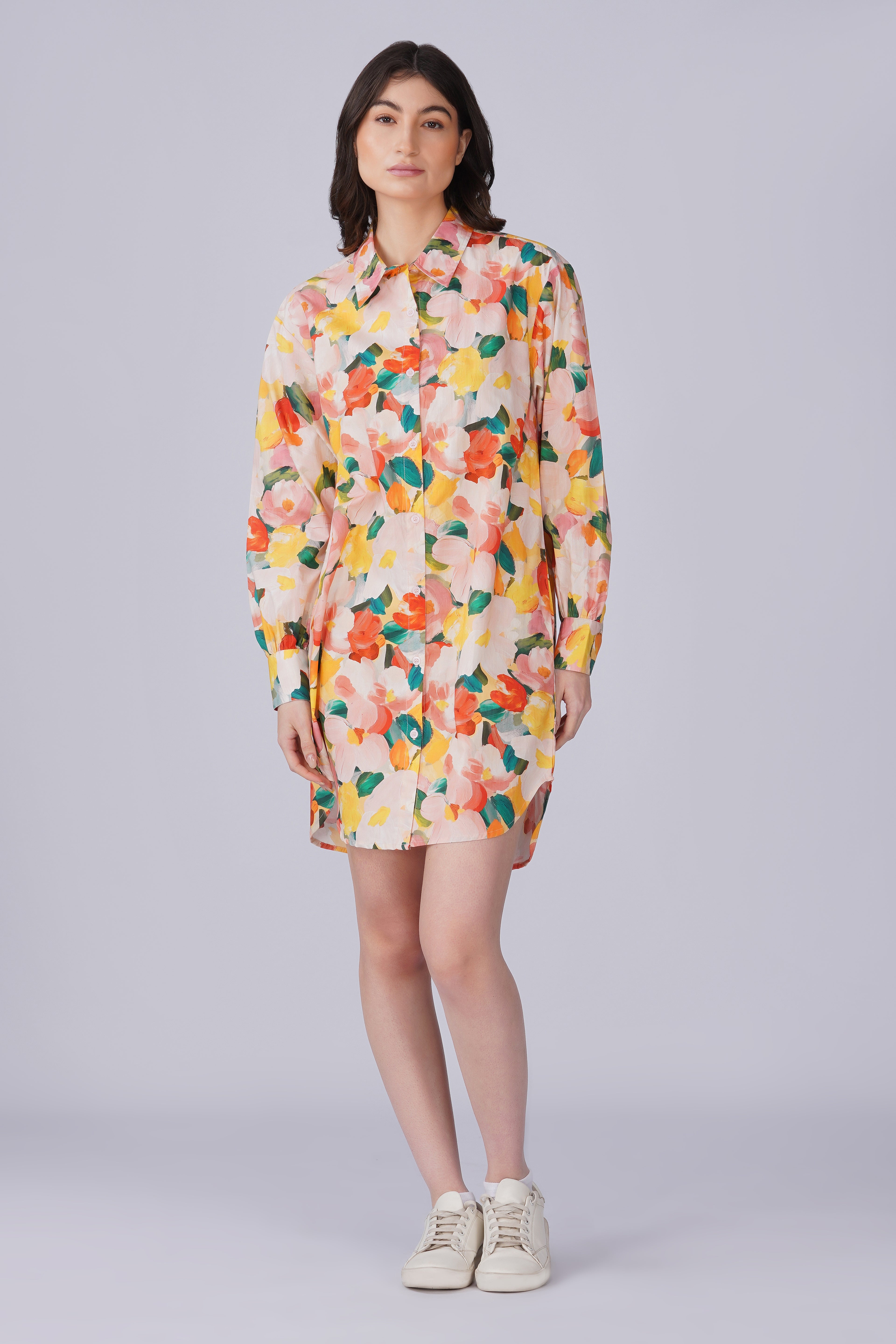 Abstract Water Print Shirt Dress