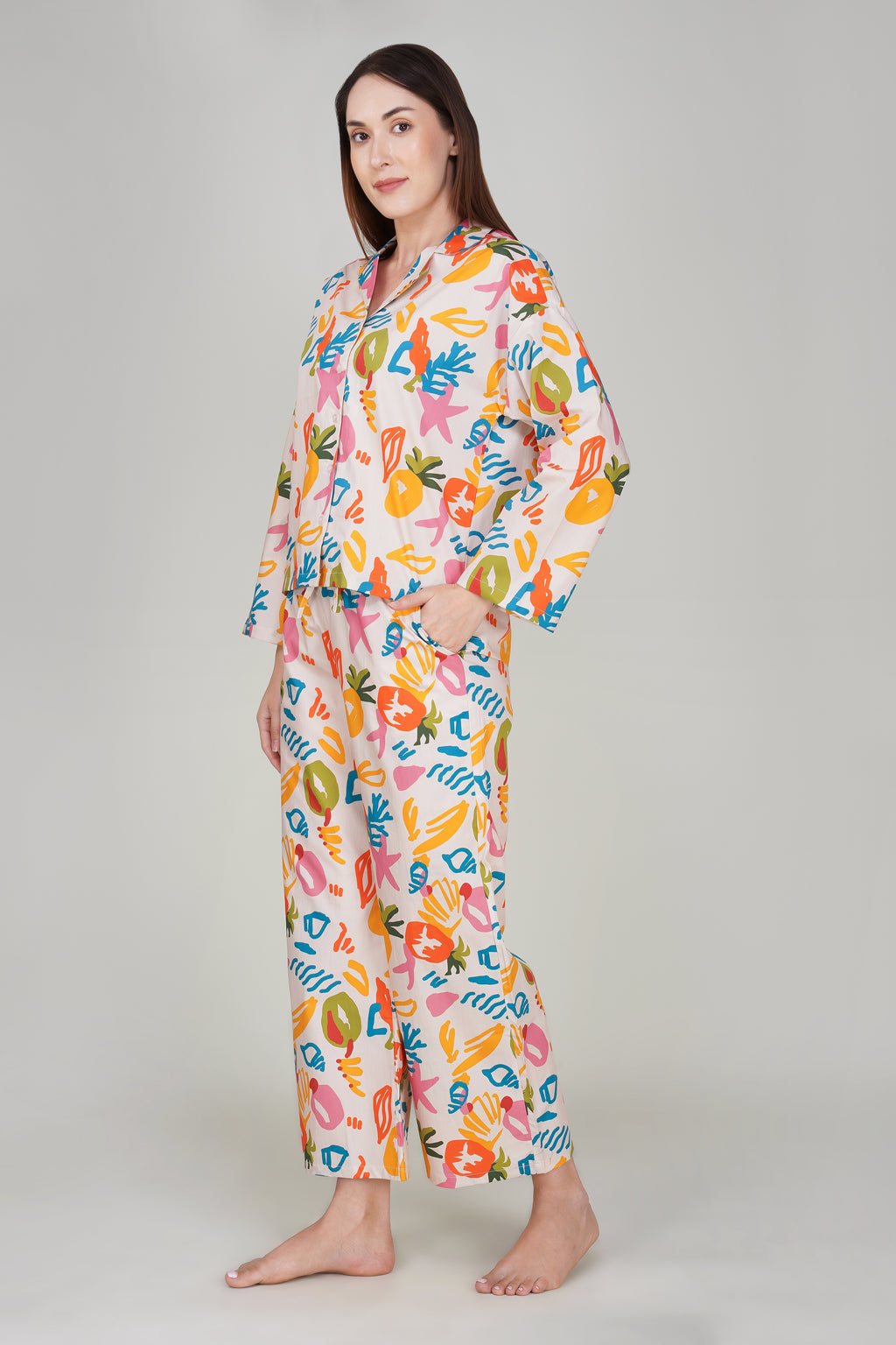 Multi color Pineapple Print Pajama Set - thebriefsstory