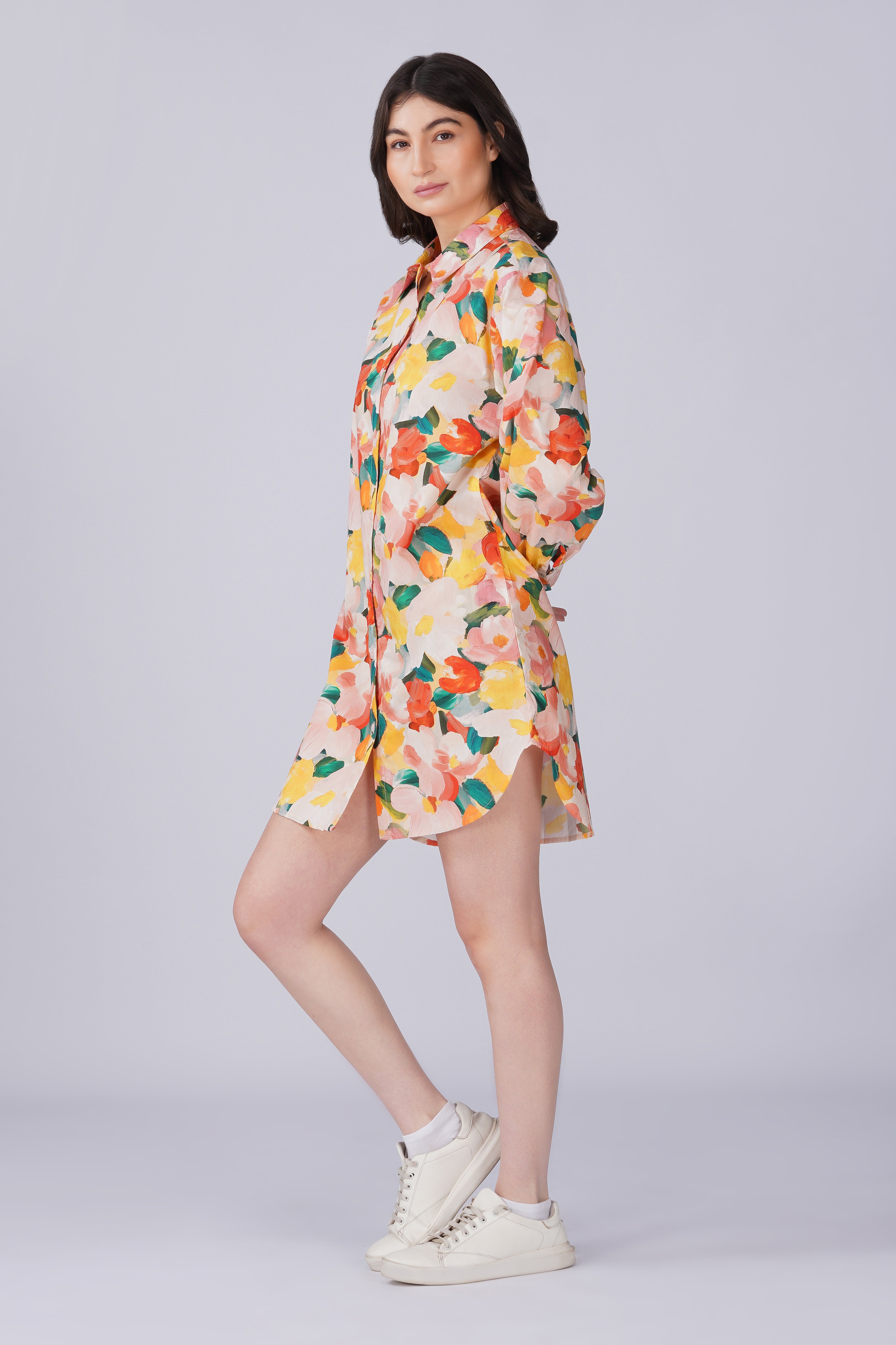 Abstract Water Print Shirt Dress