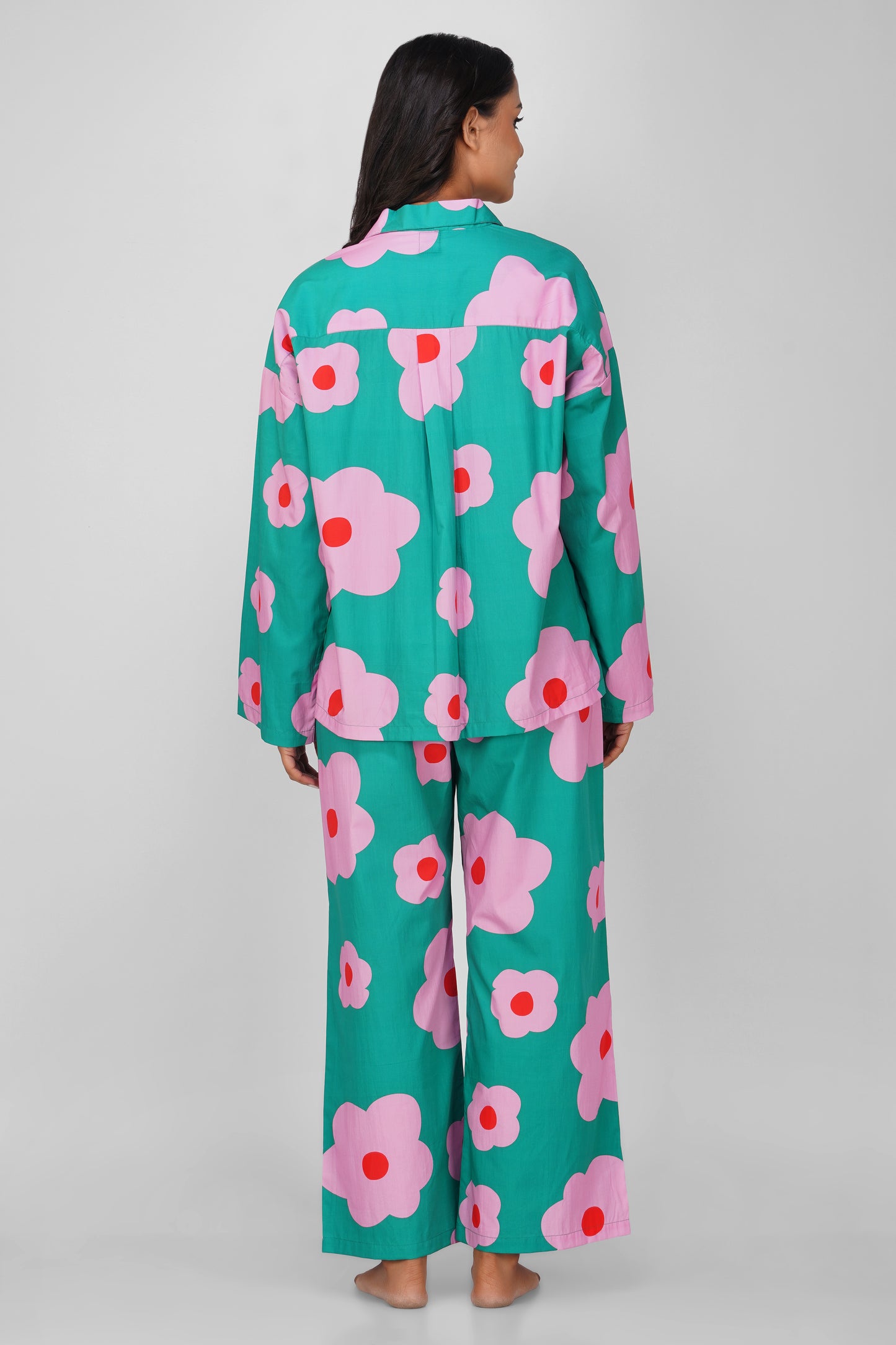 Green Flower Power Print Cotton Nightsuit