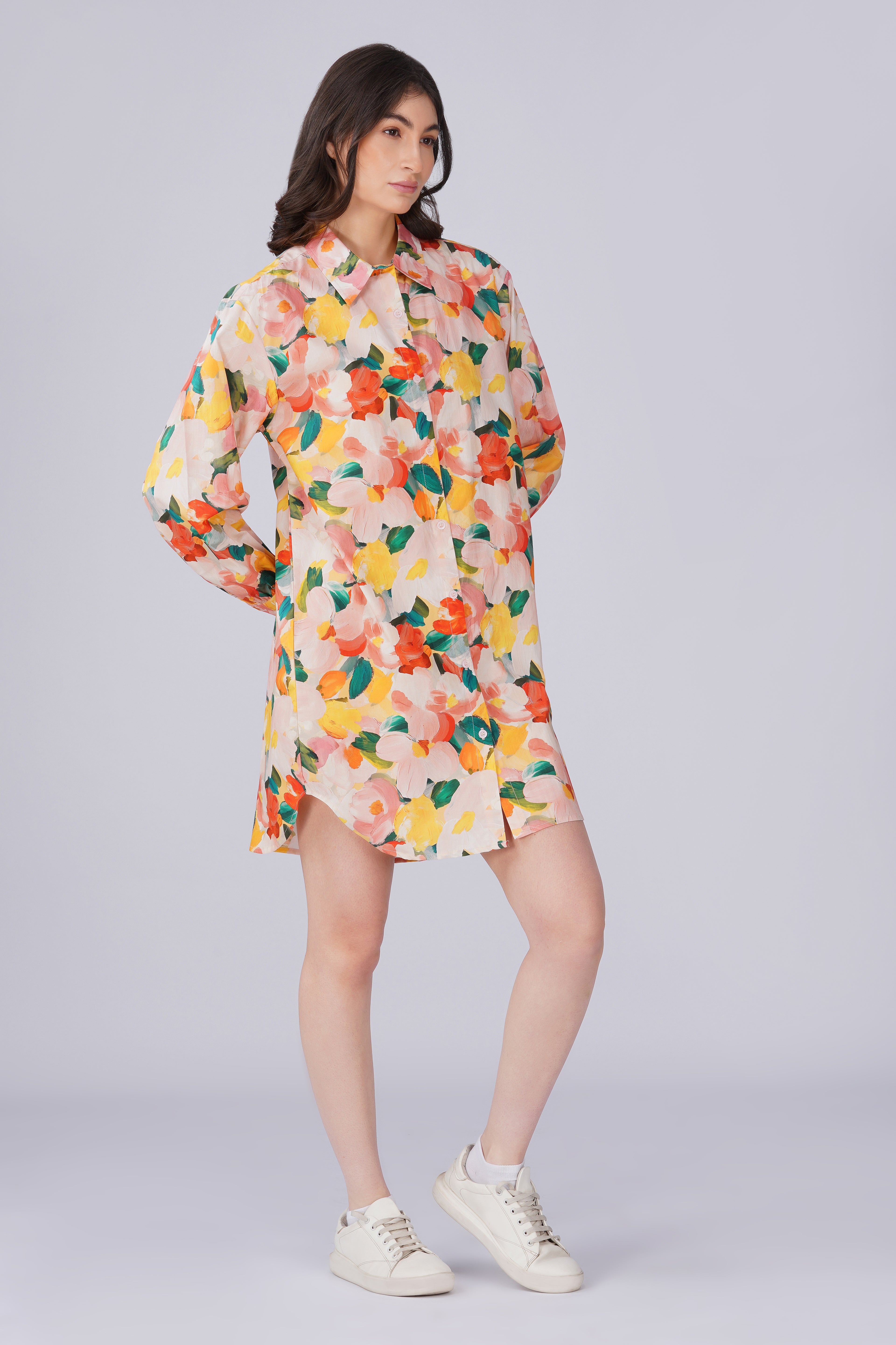 Abstract Water Print Shirt Dress