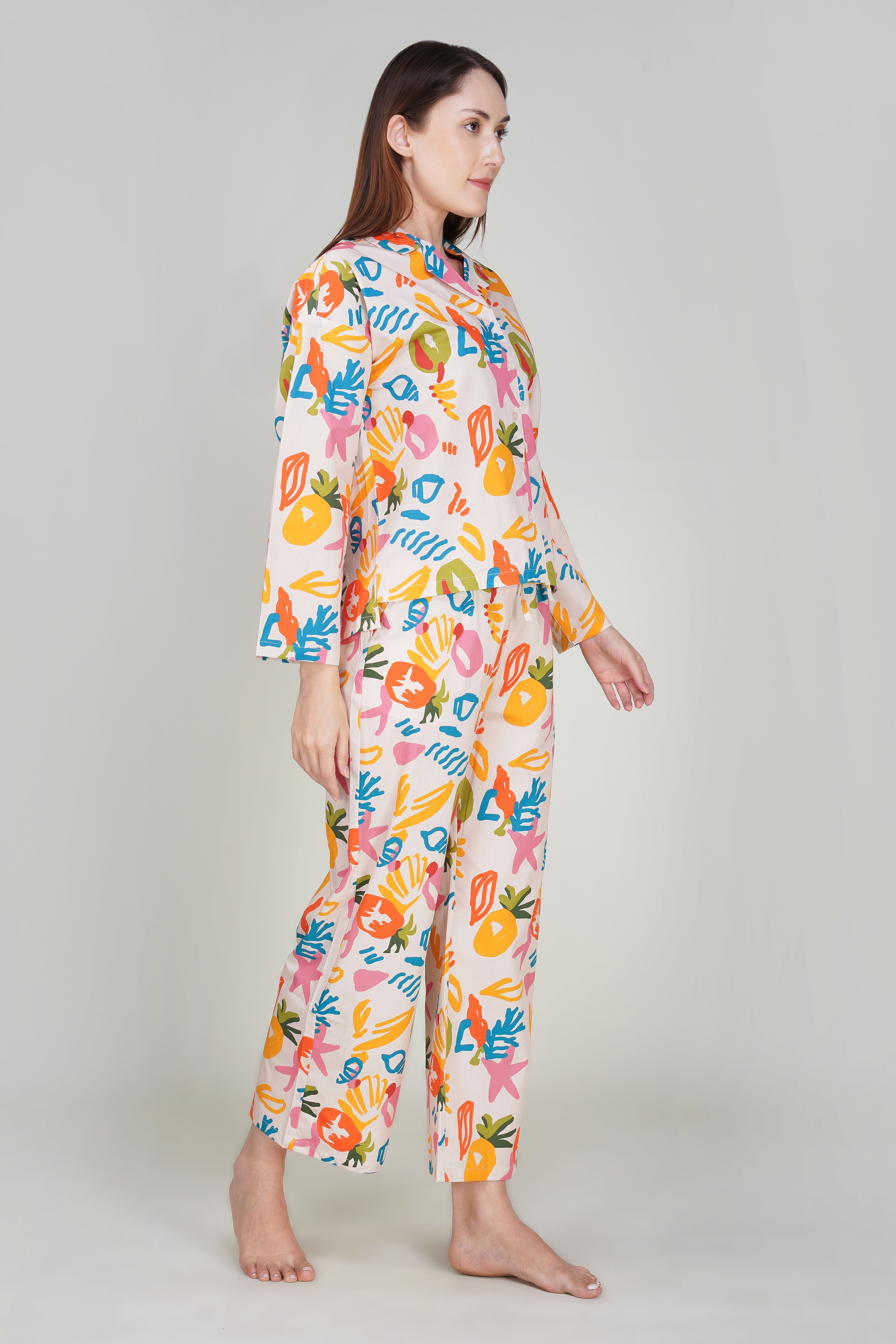 Multi color Pineapple Print Pajama Set - thebriefsstory