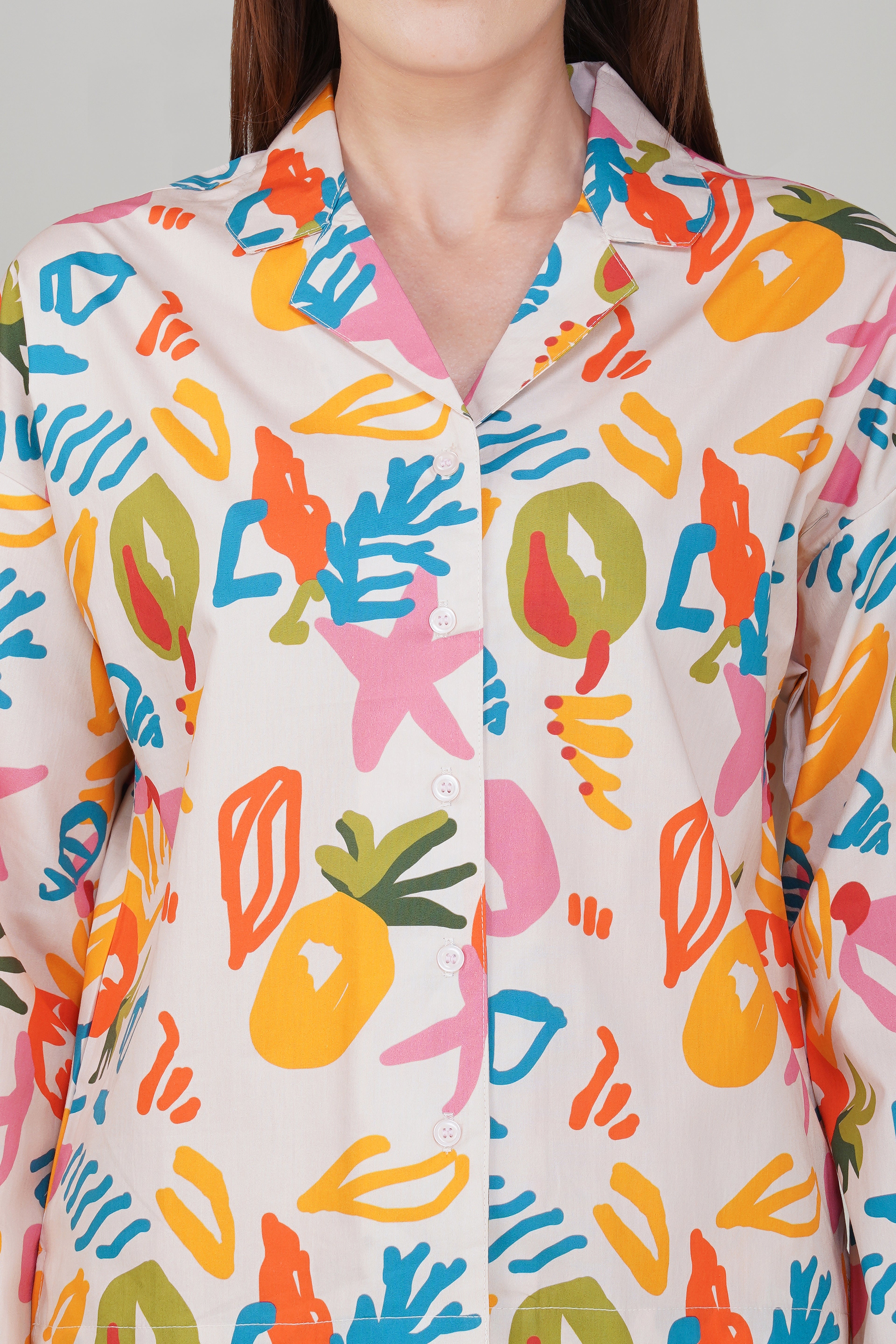 Multi color Pineapple Print Pajama Set - thebriefsstory