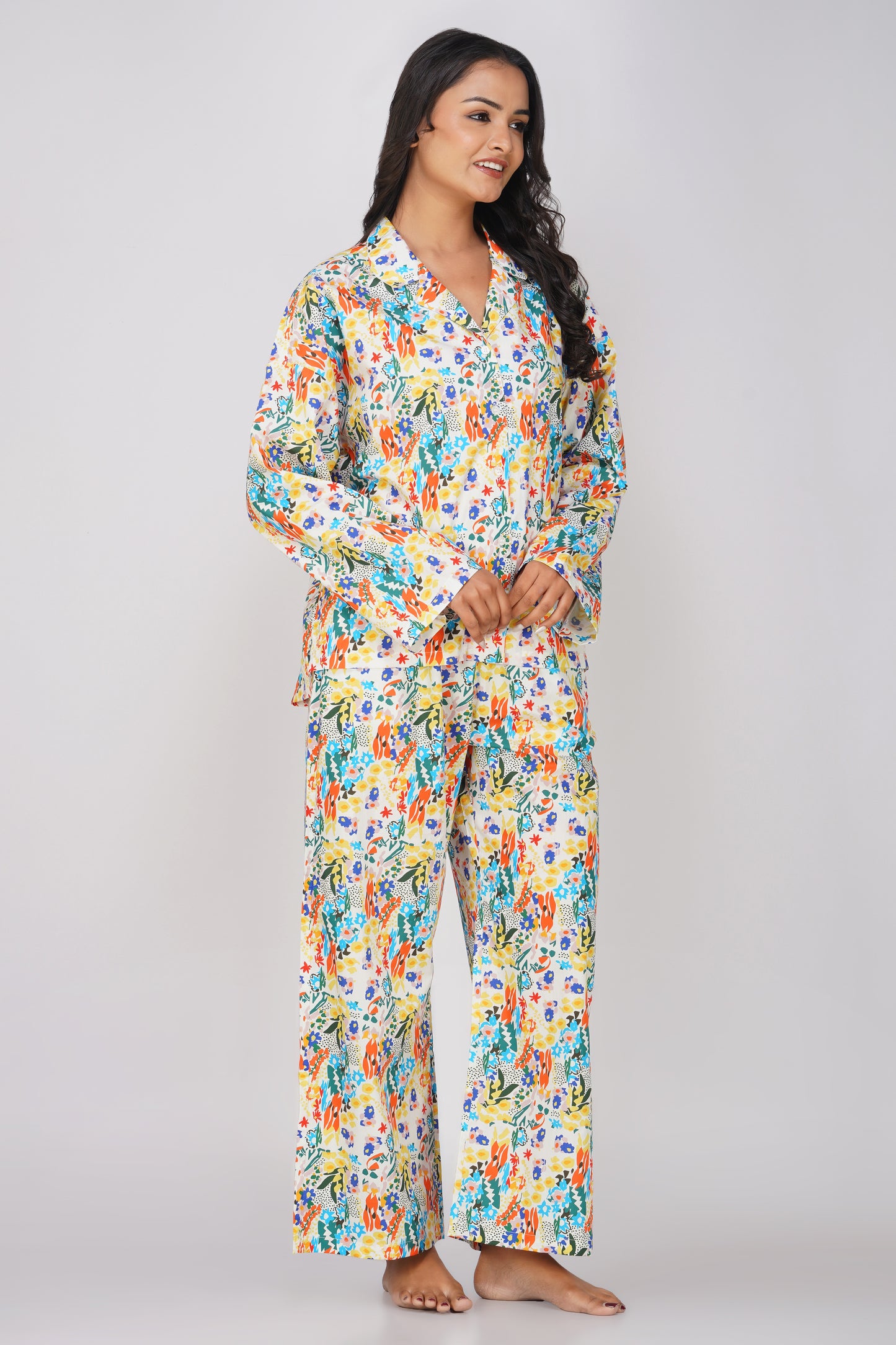 Multi color floral print Cotton Nightsuit