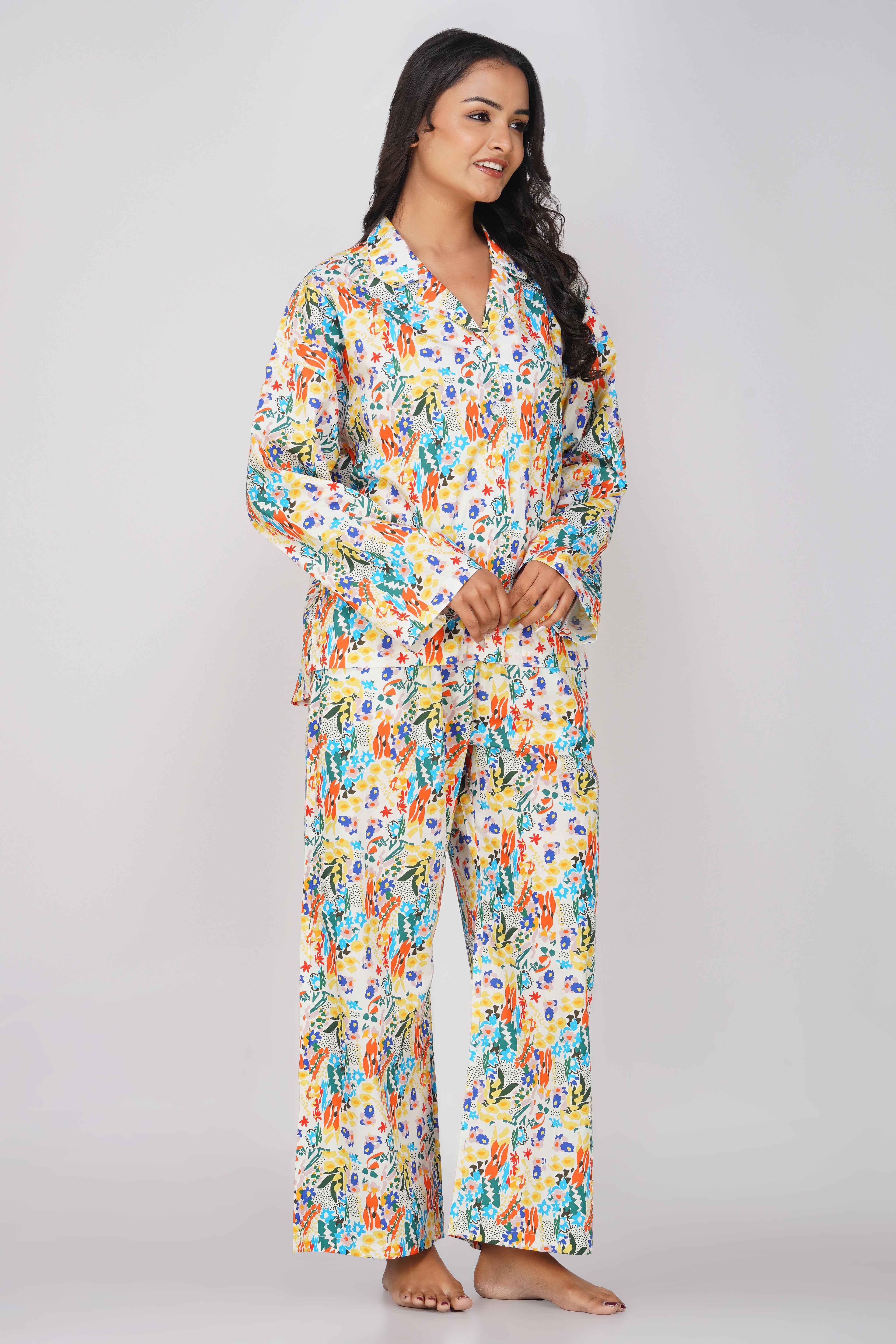 Multi color floral print Cotton Nightsuit - thebriefsstory