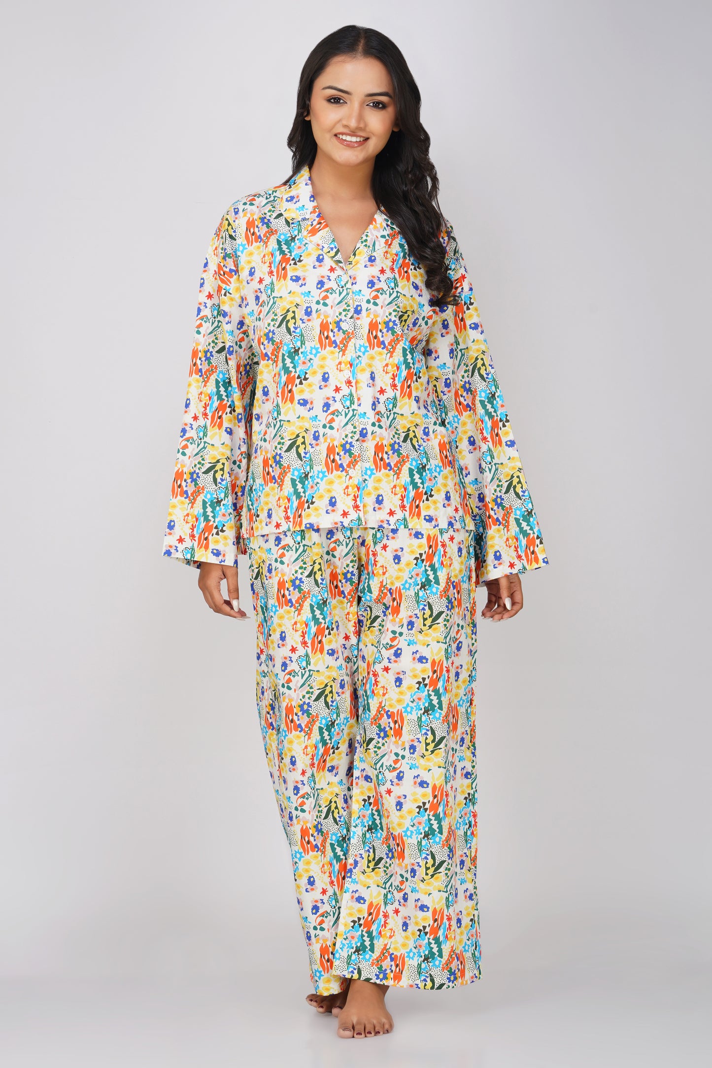 Multi color floral print Cotton Nightsuit