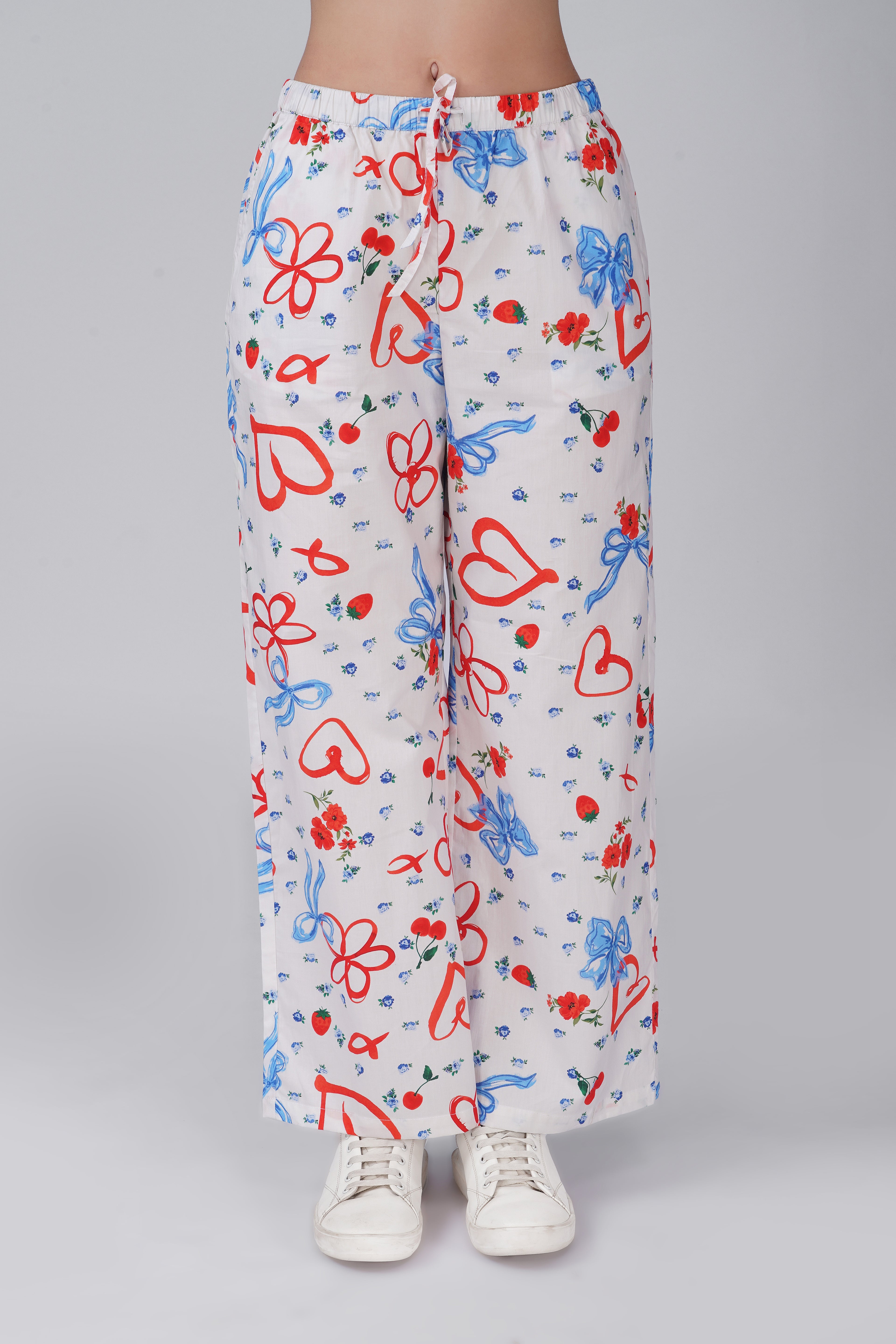 Red & Blue Bow Printed Pajama Set