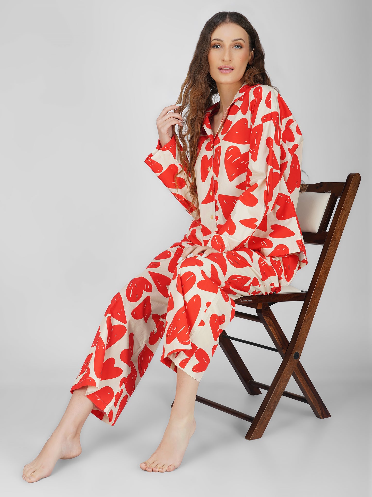 Val Heart Print Cotton Nightsuit