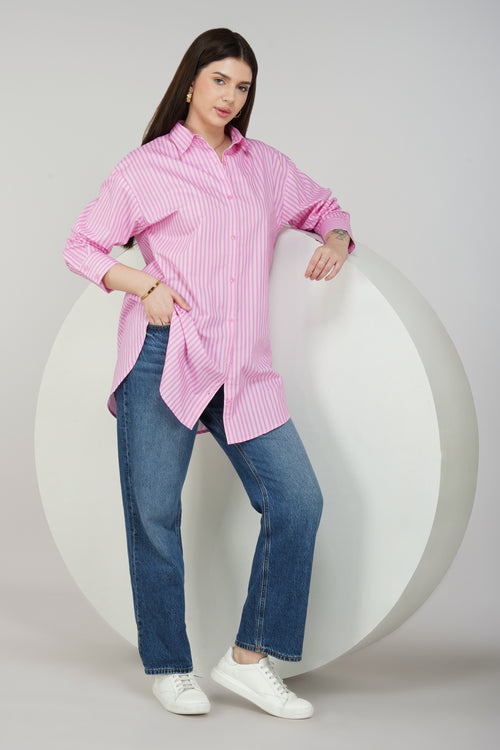 Candy Stripe Longline Cotton Shirt - thebriefsstory