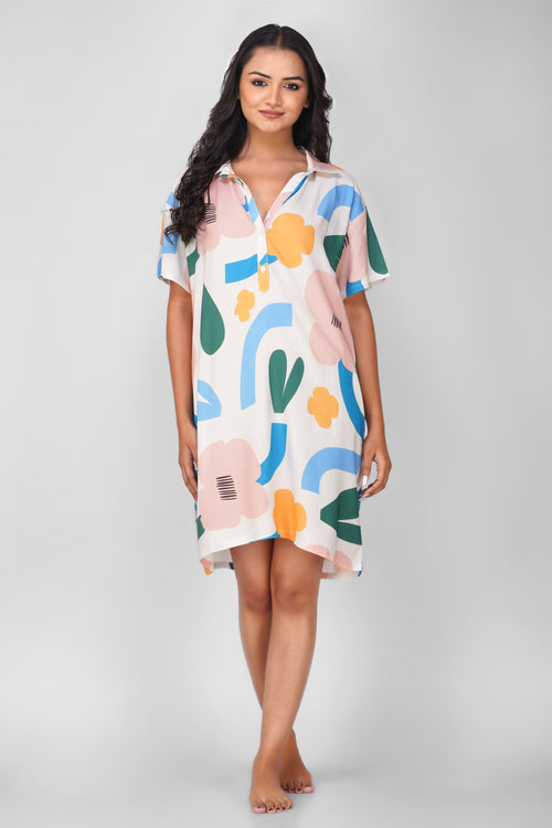 Abstract Floral Viscose Sleepshirt - thebriefsstory