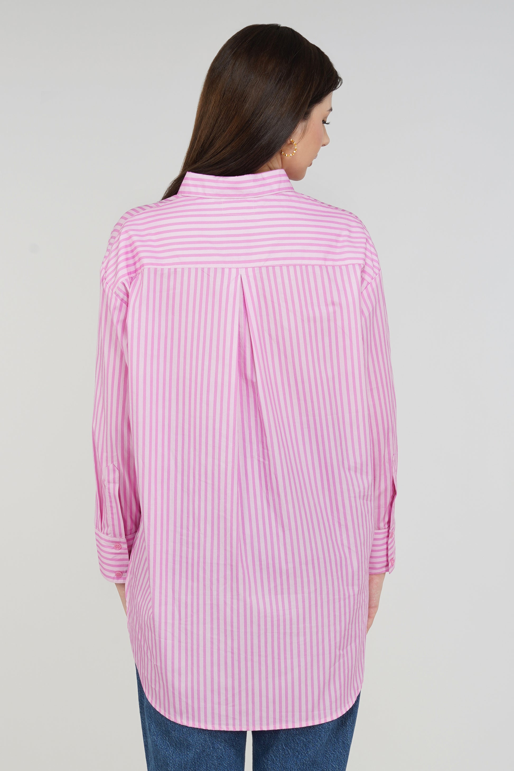 Candy Stripe Longline Cotton Shirt - thebriefsstory