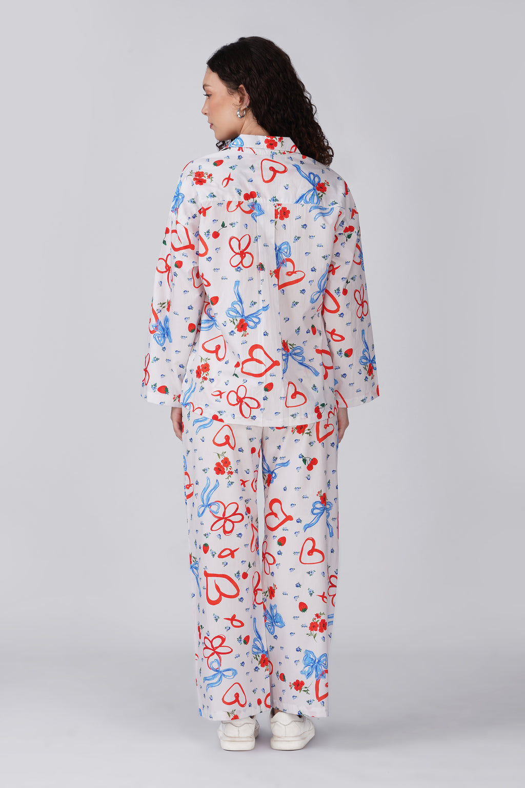 Red & Blue Bow Printed Pajama Set