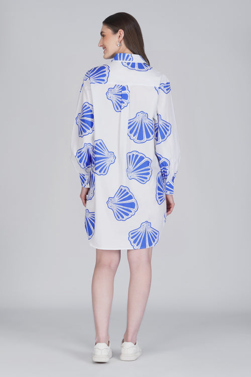Blue Seashell Shirt Dress