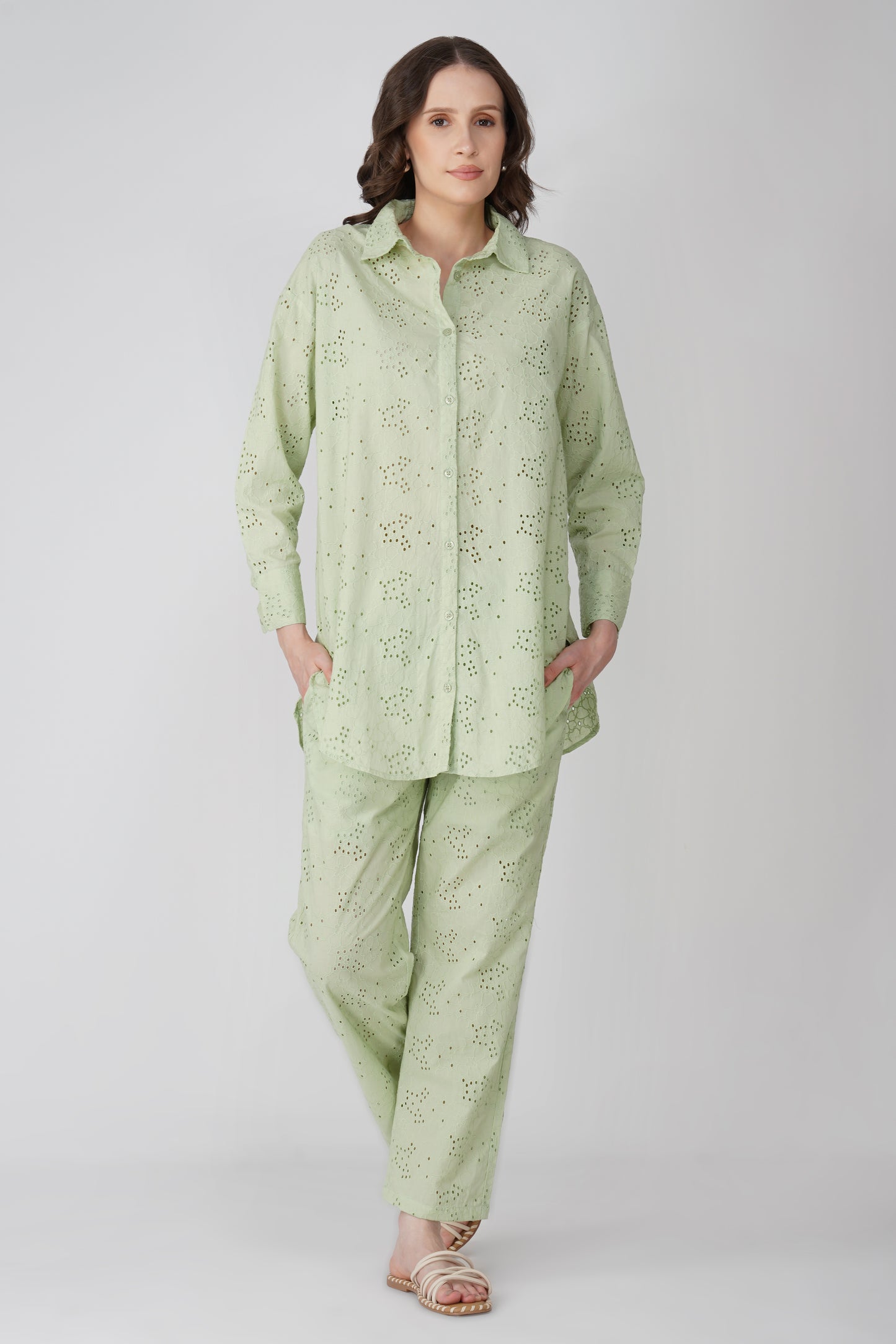 Pista Green Schiffli Embroidered Corrd Set