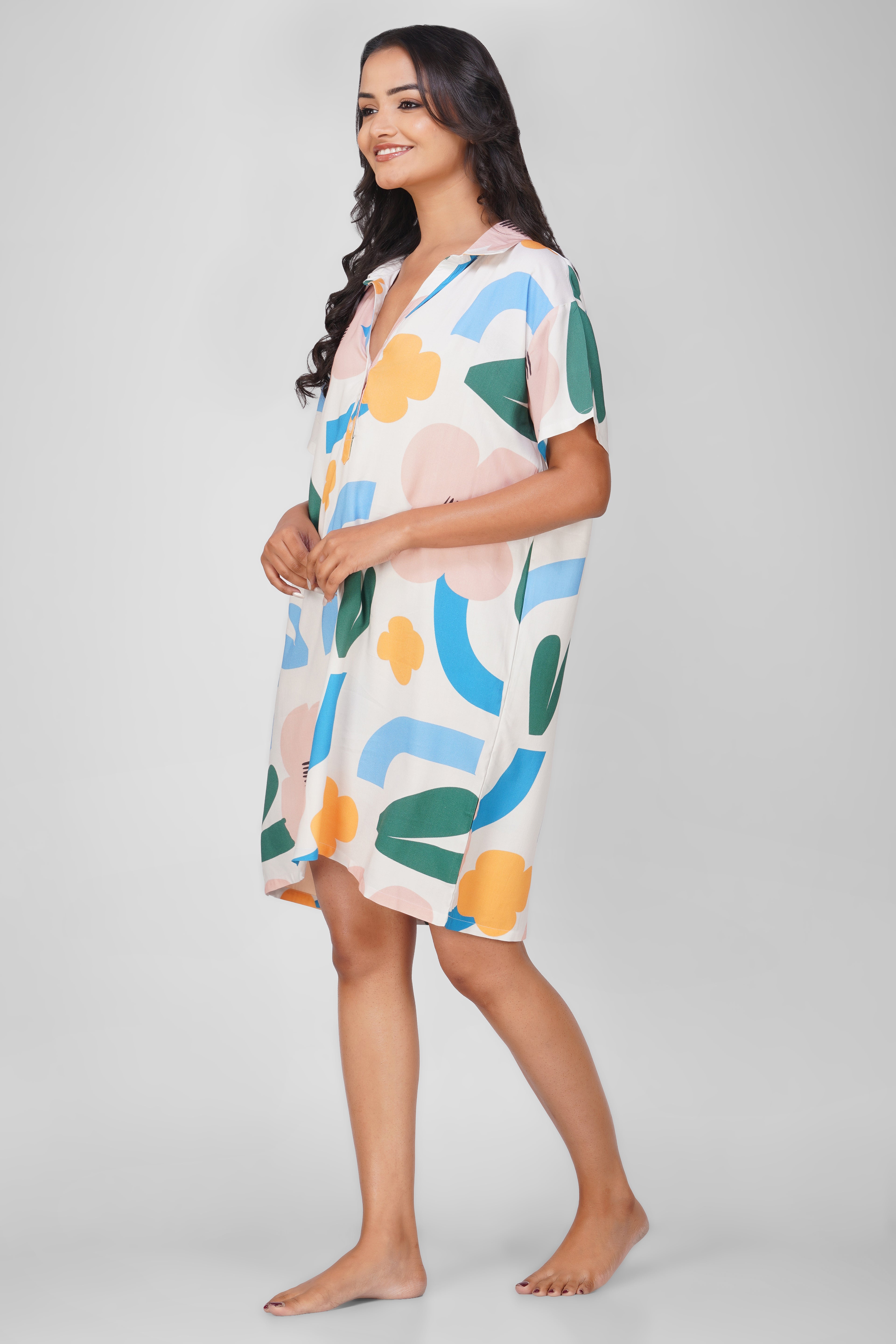 Abstract Floral Viscose Sleepshirt - thebriefsstory