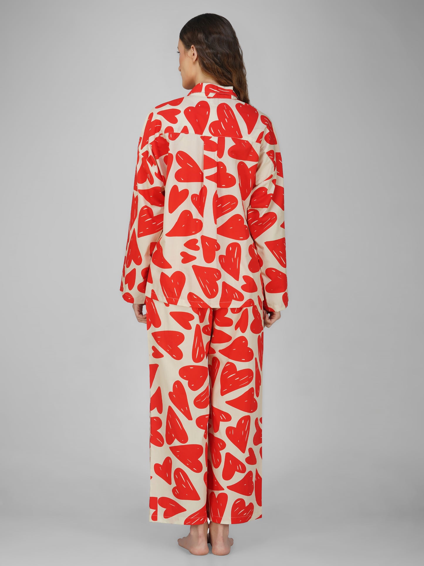 Val Heart Print Cotton Nightsuit