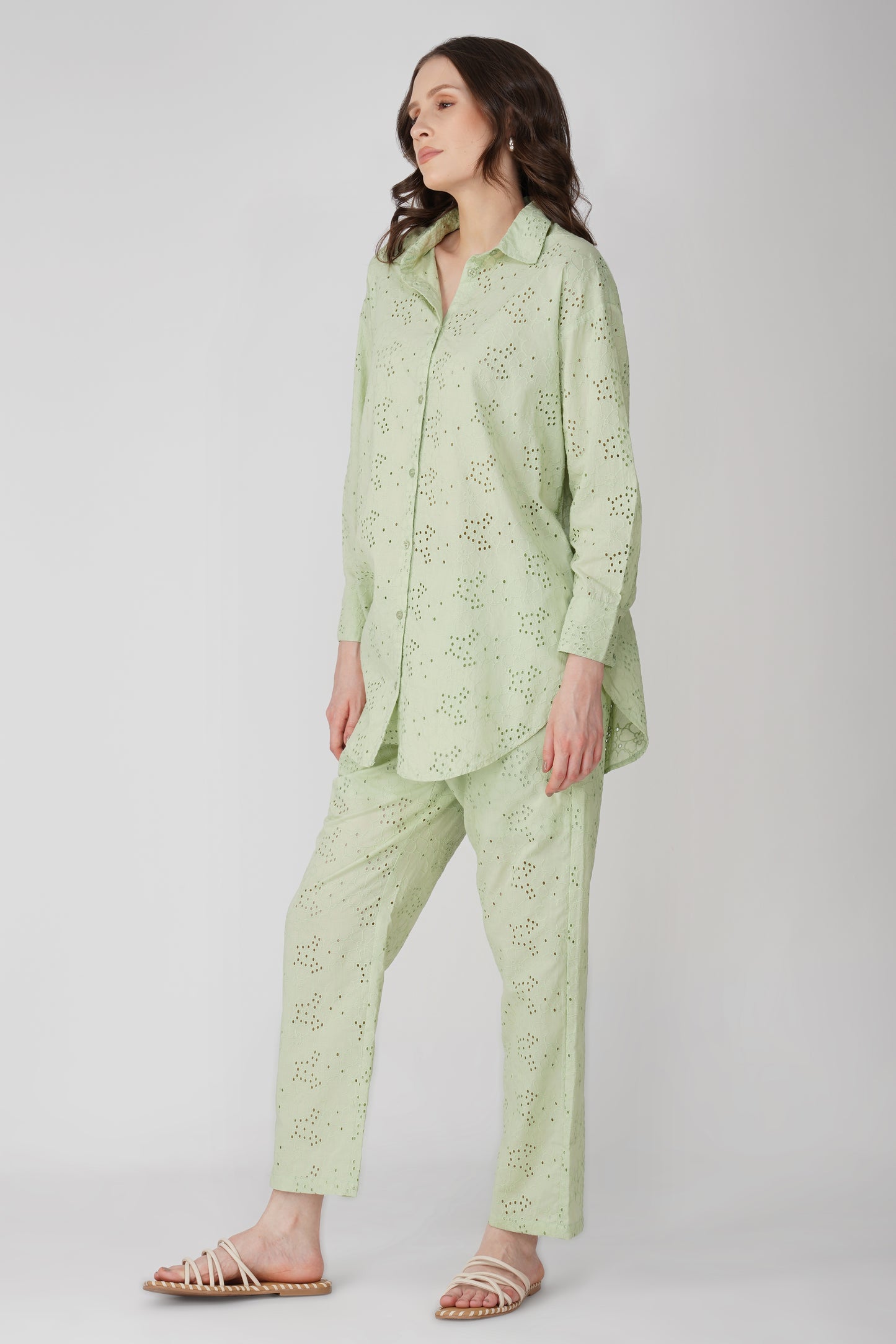 Pista Green Schiffli Embroidered Corrd Set