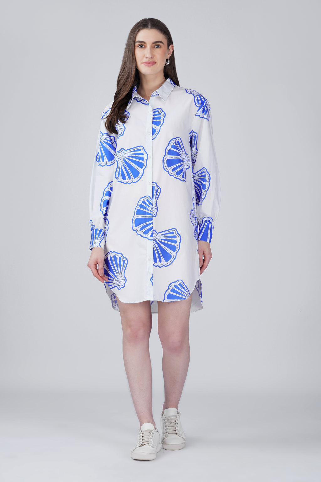 Blue Seashell Shirt Dress