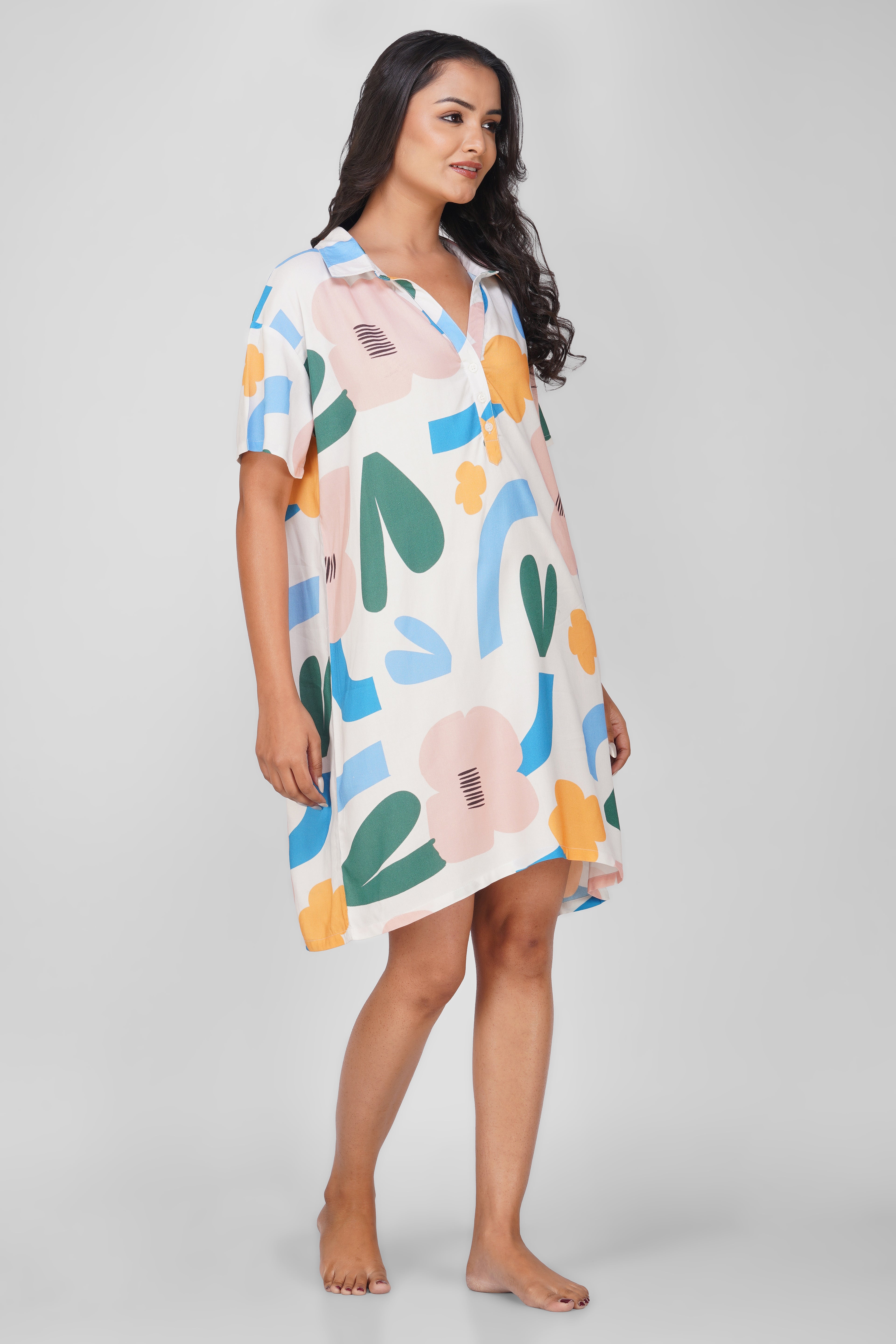 Abstract Floral Viscose Sleepshirt - thebriefsstory