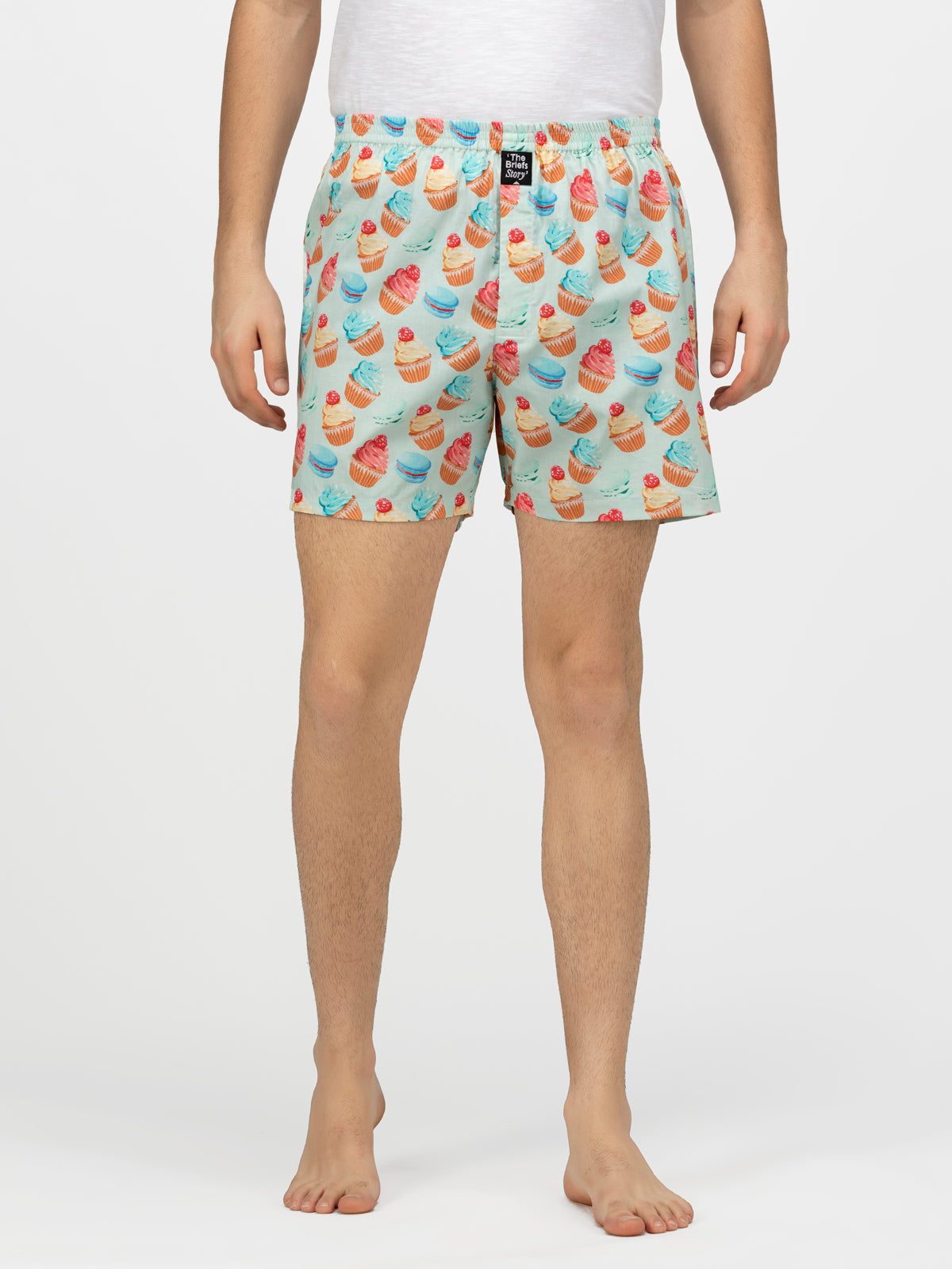 Lt Blue.Cup cakes printed cotton boxers